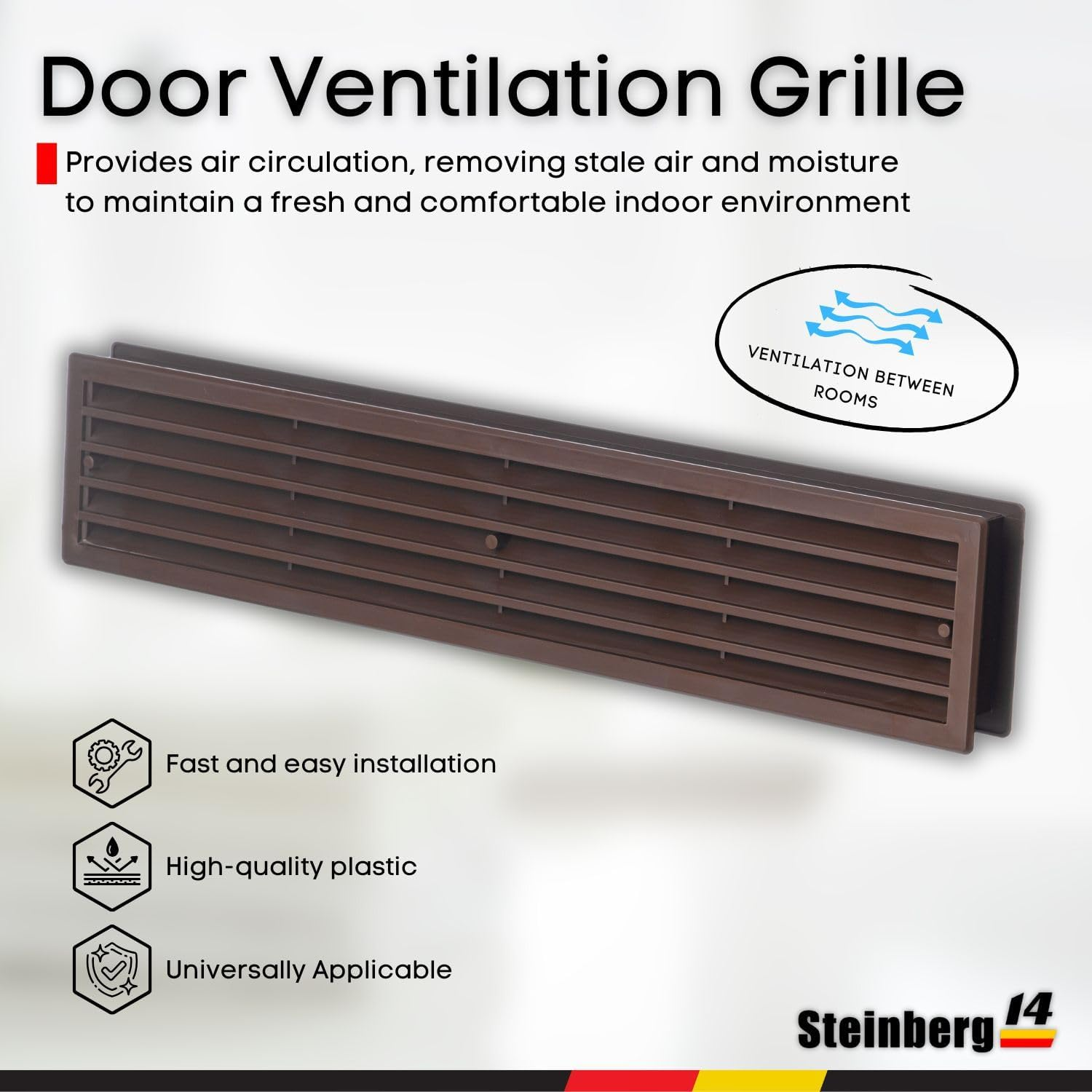 Steinberg14 Brown Door Vent Cover 17.7X3.6 Inch with Screws - Plastic Ventilation Grill - Door Vents for Interior Doors Two Sided - Door Louver Vent - Door Return Air Vent with Screws image number 5