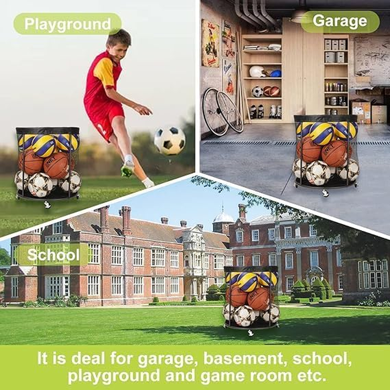 Soccer Mesh Equipment Ball Cart &ndash; Ball Storage Organizer for Basketballs, Volleyballs, Soccer Balls &ndash; Garage Organizer Rack with Storage Net for Sporting Accessories image number 5