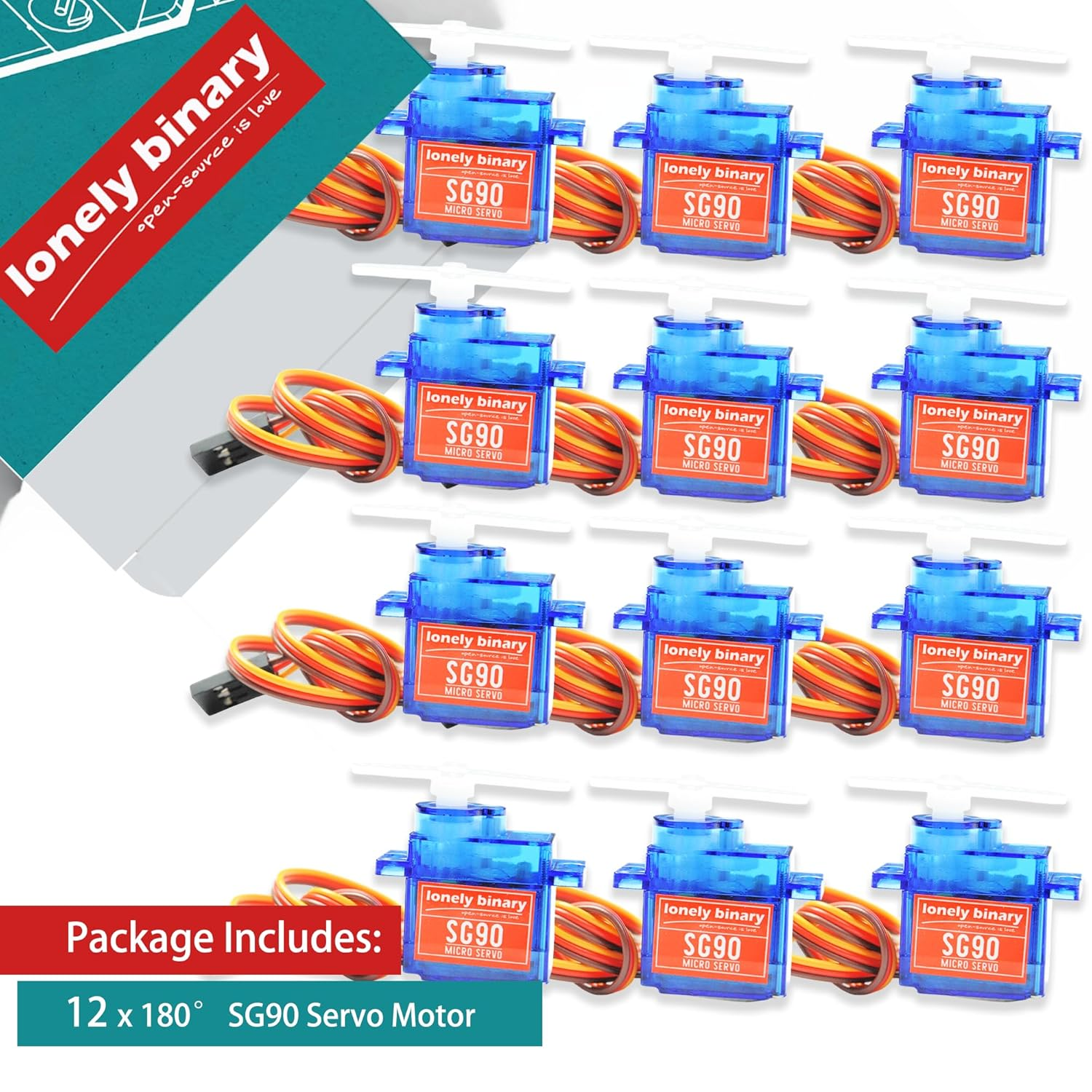 12-Pack SG90 180&deg; Angle Controllable Mini Servo Motors for RC Robot Arm Helicopter Airplane Car Boat Control and Arduino, Raspberry Pi, ESP32 Projects image number 3