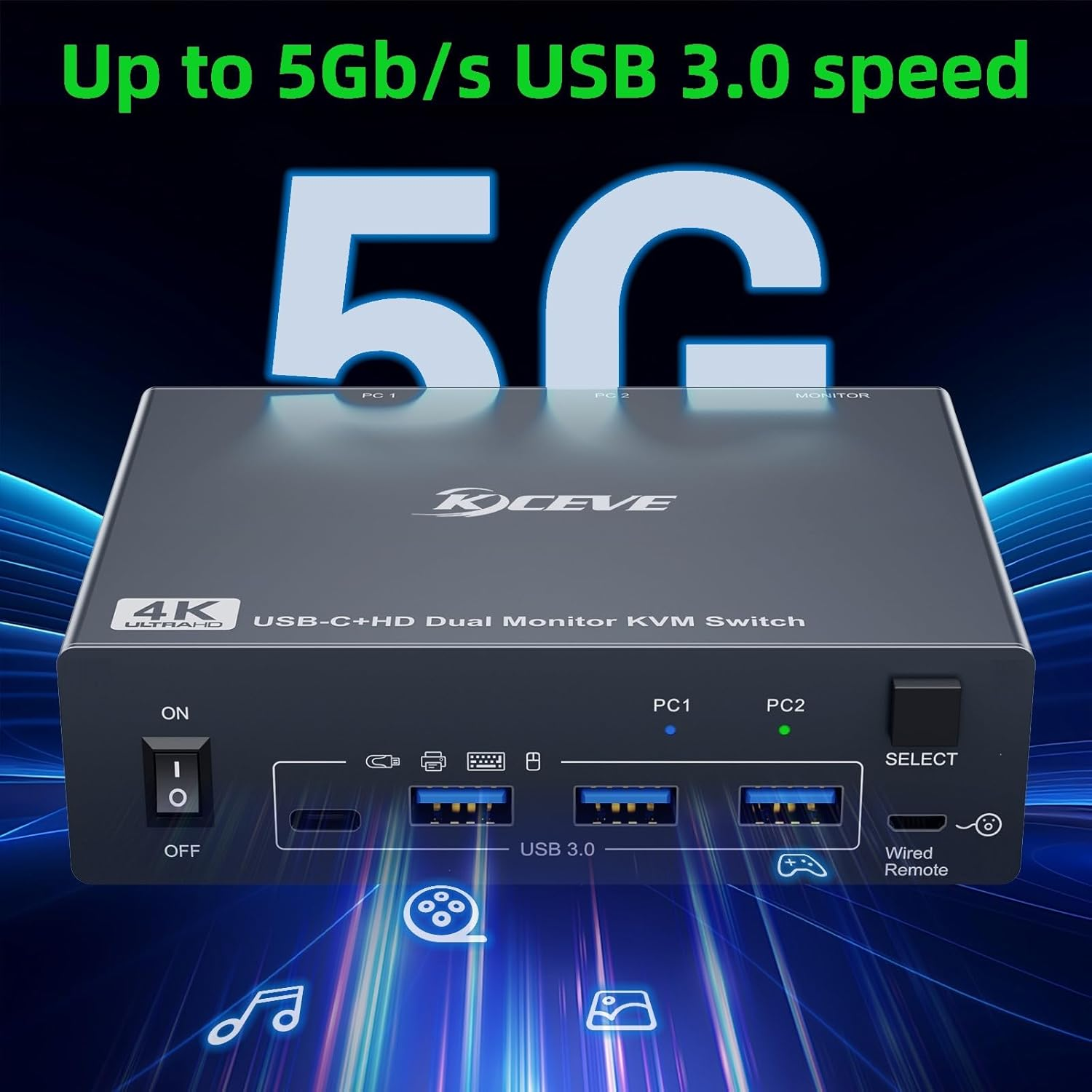 KVM Switch 2 Monitors for 1 Laptop and 1 Desktop 4K@60Hz, USB C HDMI Dual Monitor KVM Switch,Docking Station KVM Switches with 4 USB 3.0 Port, 80W PD Charging, Wired Remote and USB-C Cable Included image number 4