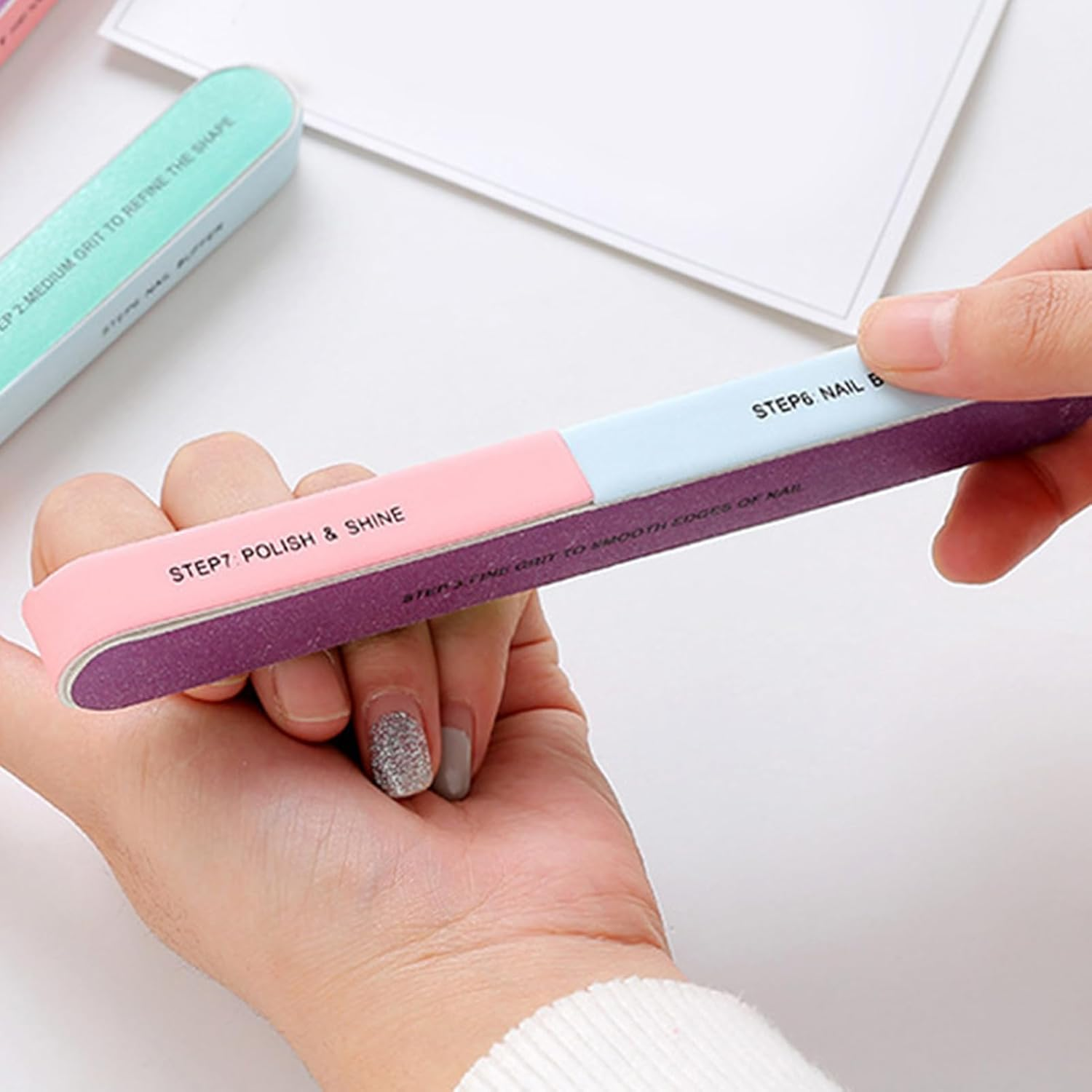 3Pcs Generic Nail Files and Buffers Block | 7 Way Nail File and Buffer Limas Para U?As | Nail Filer for Nails Emery Boards for Natural Nails | Fingernail File Block Nail Shaper for Natural Nails image number 4