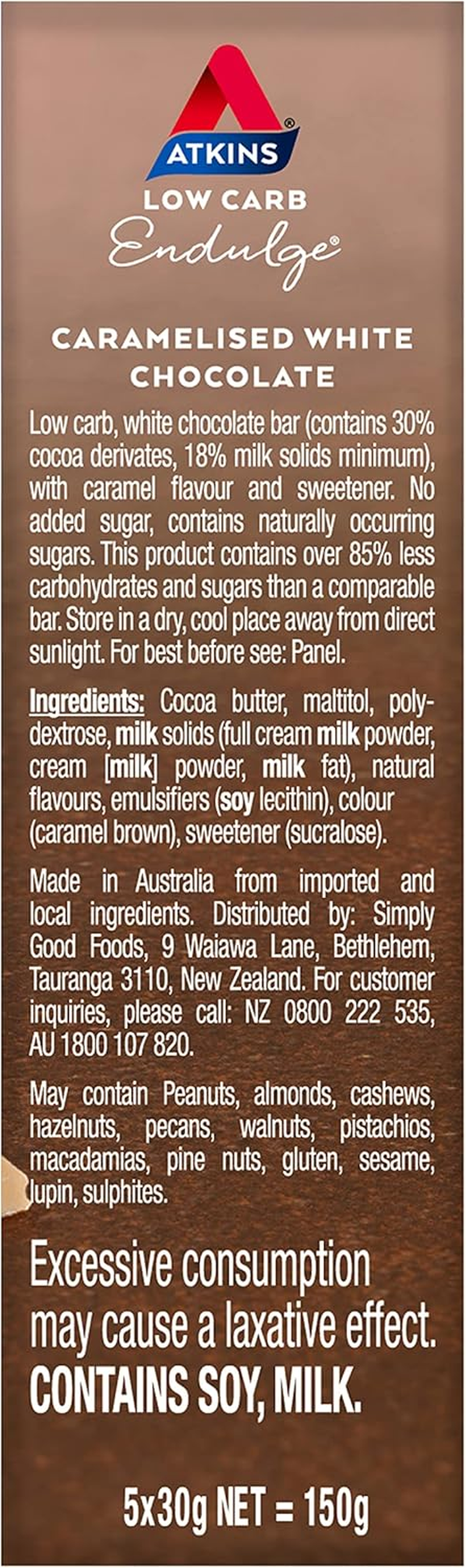 Atkins Endulge Caramelised White Chocolate Bars 5 X 30G image number 1