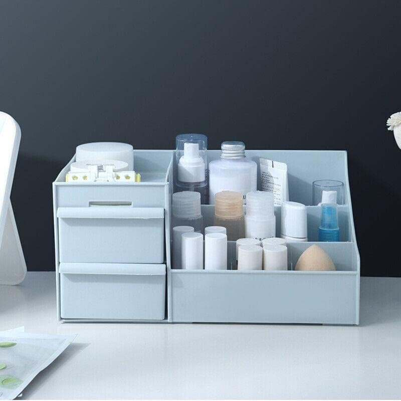 AIMALL Cosmetic Makeup Organizer with Drawers, Skincare Storage Box Holder, Durable Bathroom Holder Case, Space-Saving Design, 11.34 X 7.09 X 5.04 Inches, White, Pink, Blue or Khaki - Blue image number 4