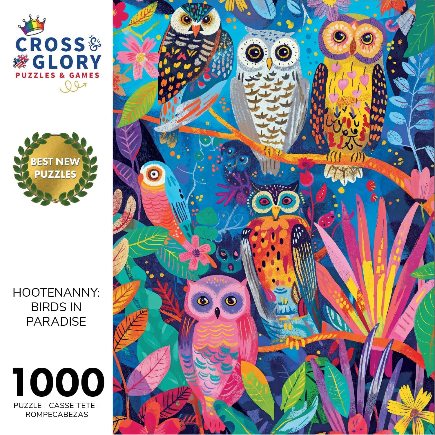 Cross & Glory - Hootenanny: Birds in Paradise - 1000 Piece Jigsaw Puzzle for Adults | Vibrant Indian Garden & Owl Design | Challenging and Artistic image number 6