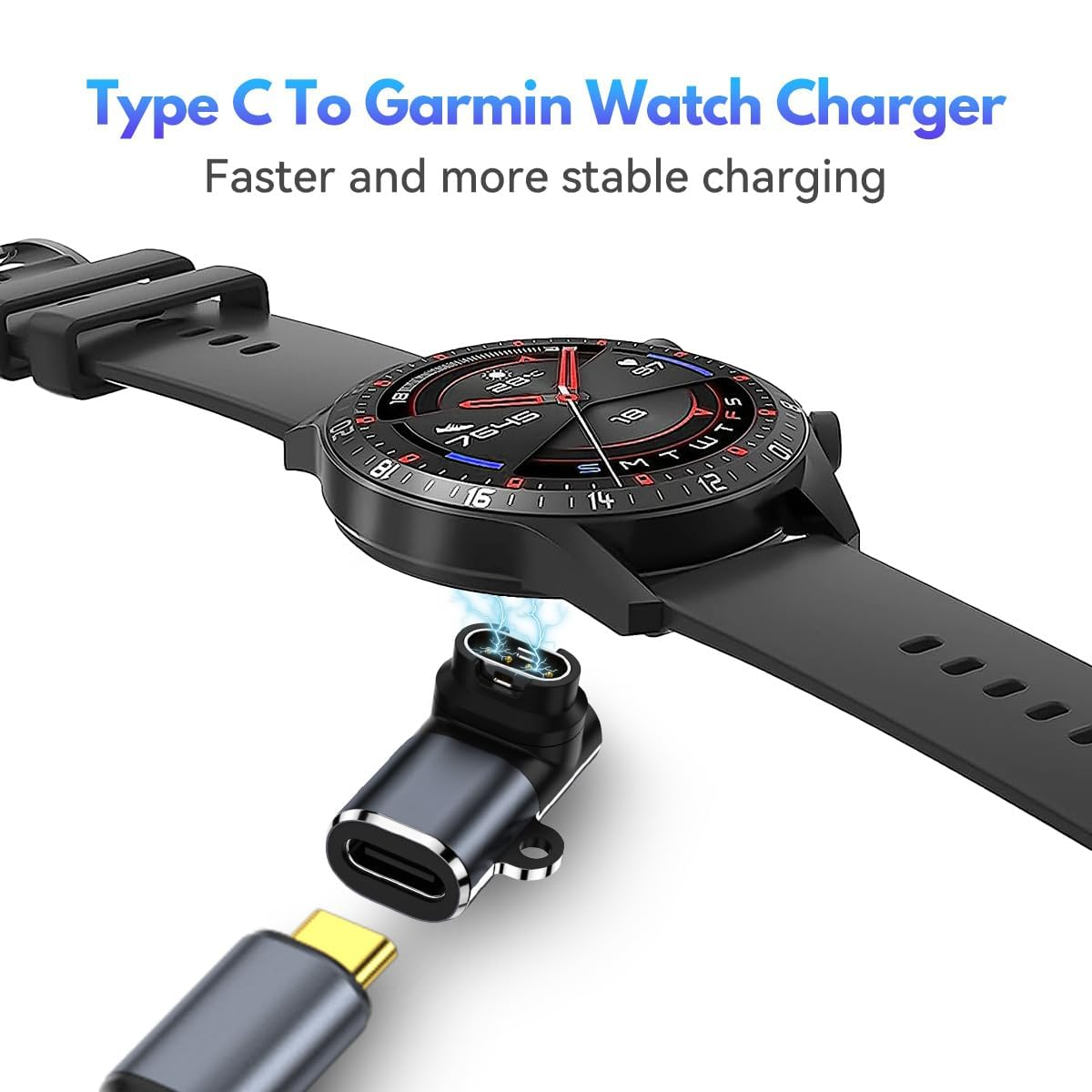 [1+1 Pack] T Tersely 1M Charging Cable with 1 Pack Type C Charger Adapter for Garmin Vivoactive 6 5 4 4S, for Venu 3 3S Sq 2 2S Bounce Instinct 2X Fenix 8/7/6 S X/Forerunner 255 255S 55 935/Epix image number 3