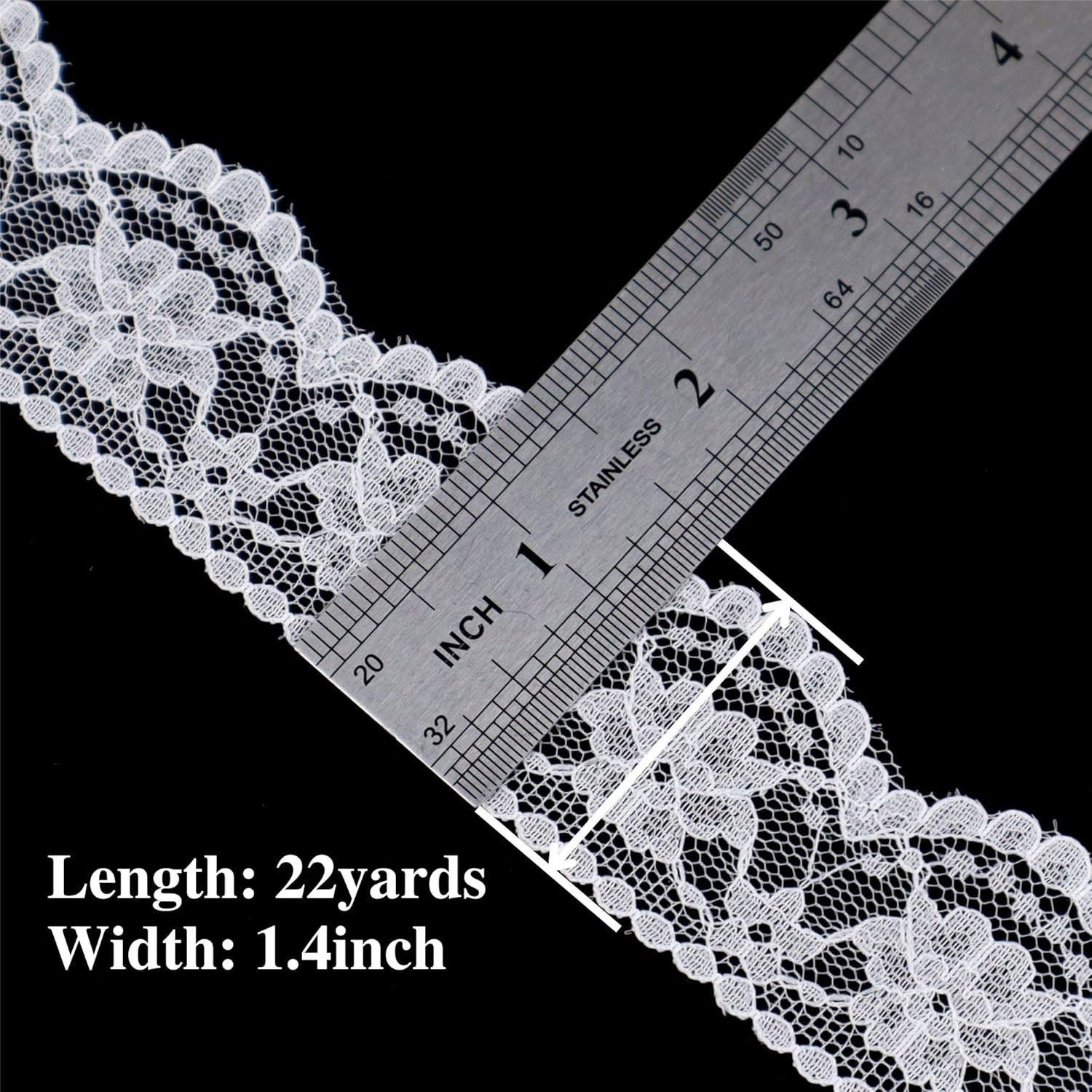 ZNZAKKA White Lace Ribbon Sewing Flower Lace Trim for Crafts Bridal Wedding Decorations, Bouquet and Gift Packaging (1.4Inch, 22 Yards)