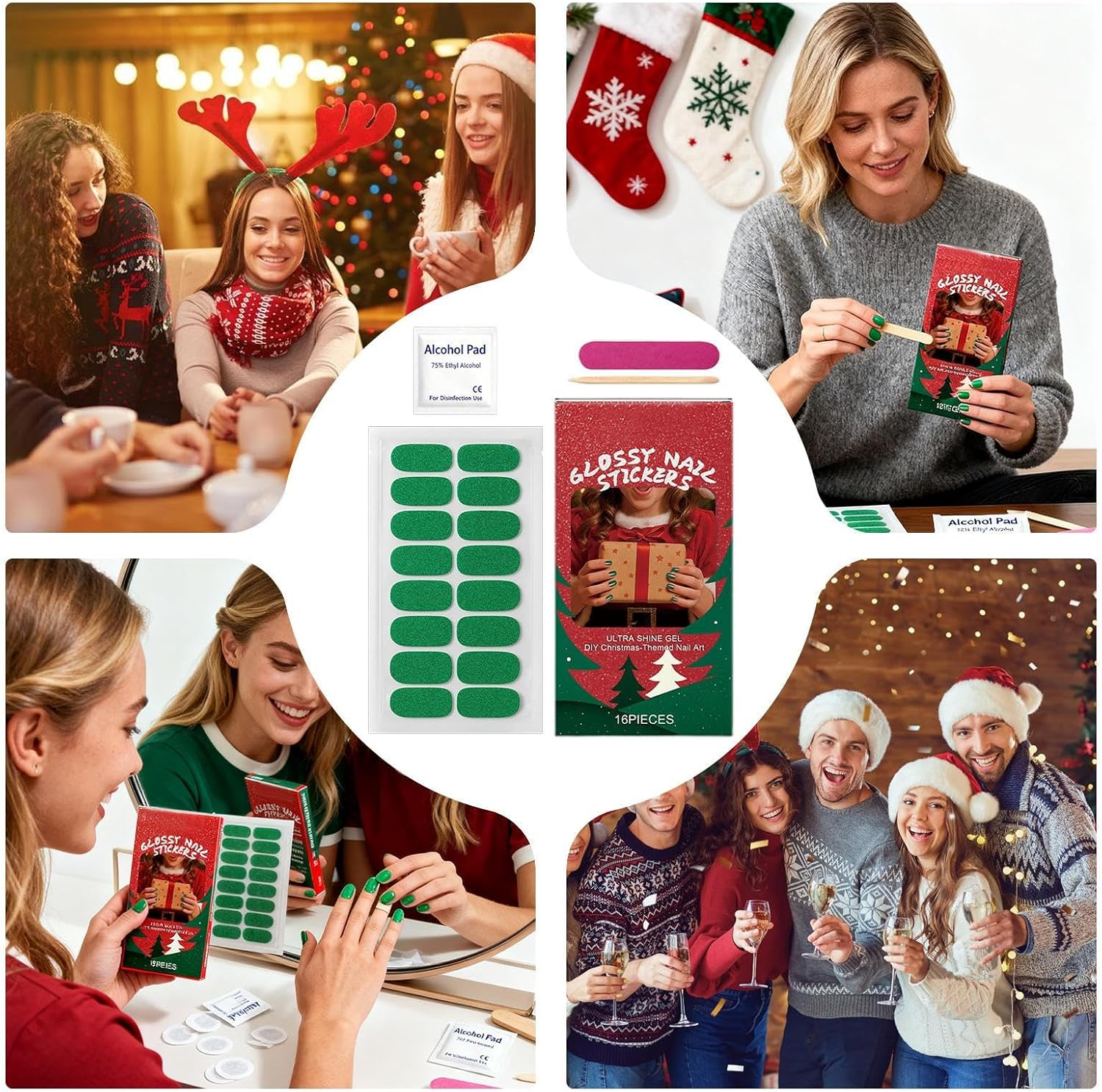 Nail Wrap Stickers - Christmas Theme Manicure Adhesive Stickers - Christmas Nail Strips Set - for Family Nights Friend Gatherings Travel Home Office School Parties Business Trips image number 1