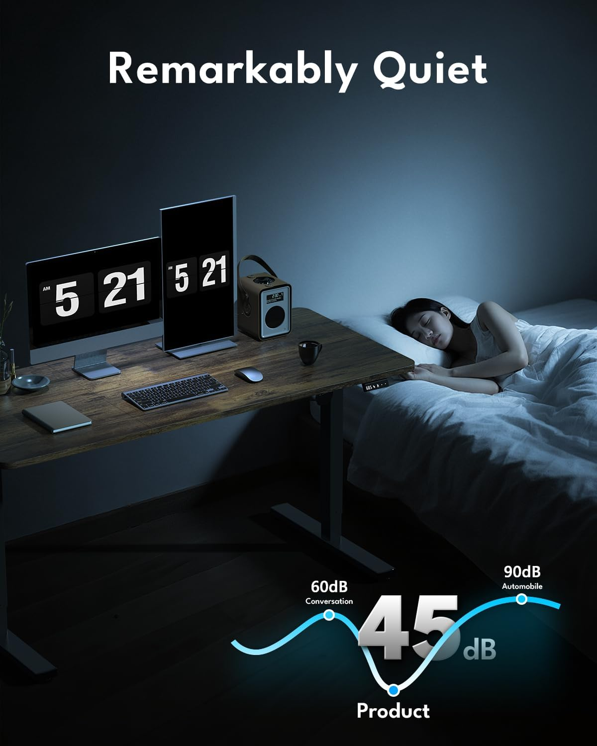 Zontera Standing Desk, Height Adjustable Electric Stand up Desk, 140X60Cm Sit Stand Home Office Desk with Splice Board (Rustic Brown) image number 2