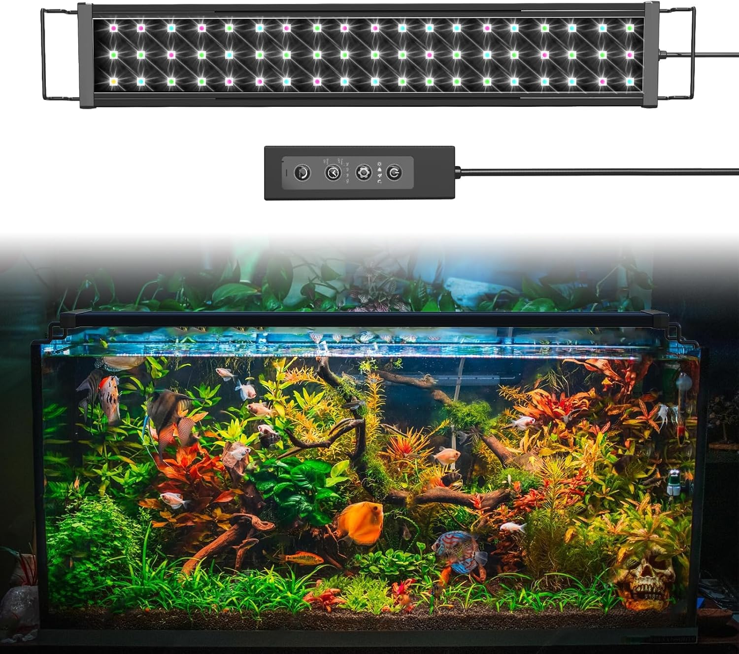 60Cm 35W 24/7 LED Aquarium Light,Fish Tank Light,Auto on off Daylight/Moonlight/Ocean Blue Light with Timer Controller Dimmable and DIY Mode,Extendable Brackets for 24"-31" Freshwater Planted Tank image number 6