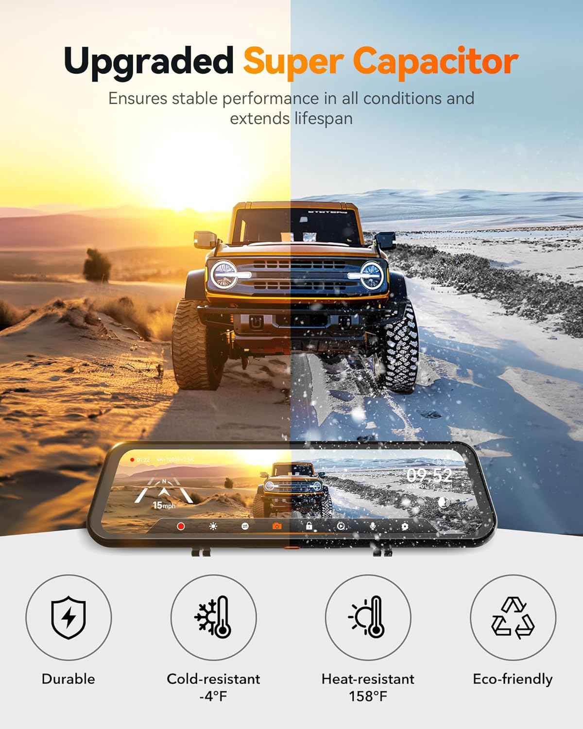 WOLFBOX G900 Tripro Cabin Version 3 Channel Mirror Dash Cam Front and Rear, 4K+1080P+2.5K Dash Cam with STARVIS 2 IMX678 Night Vision, 5.8Ghz Wifi, Voice Control, 24H Parking Mode, 256GB Card image number 3