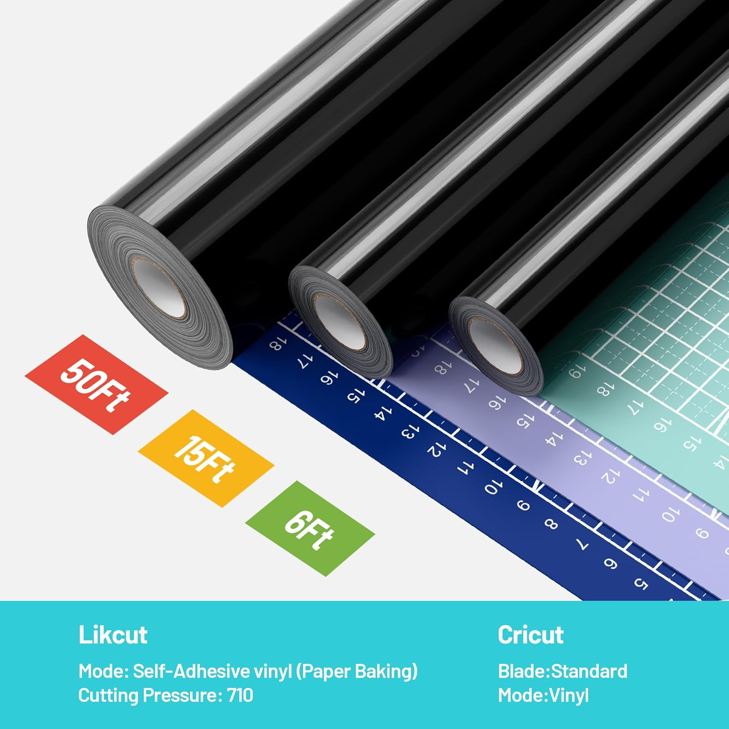 Likcut Glossy Black Permanent Vinyl - 12" X 50 FT Black Adhesive Vinyl Roll Compatible with Cricut Machines, Silhouette Cameo for DIY Home Decor, Commercial, Decals and Signs