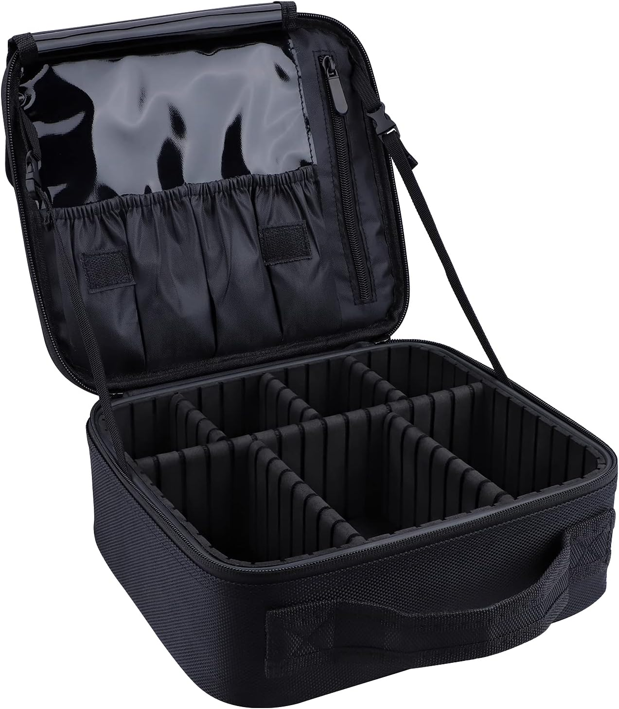 Makeup Case Travel - Large Makeup Bag 16" Professional Makeup Train Case with Adjustable Strap, Leather Makeup Artist Box for Hair Curler Hair Straightener Brush Set and Cosmetic, White Marble,