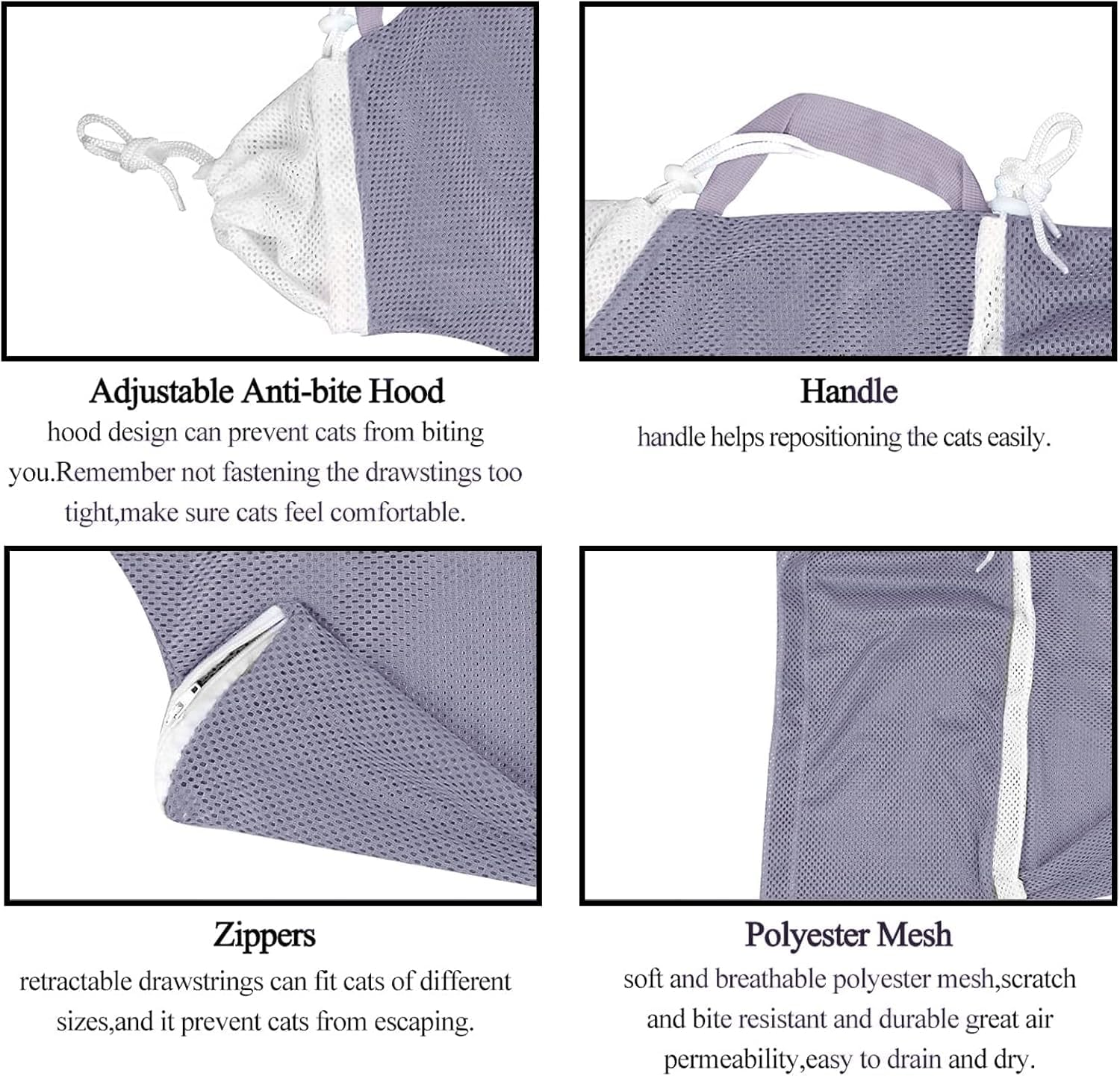 Adjustable Cat Bathing Shower Bag, 1Pc Anti-Bite & Anti-Scratch Cat Bath Washing Restraint Bag, Breathable Mesh Cat Grooming Bag for Shower, Grey image number 2