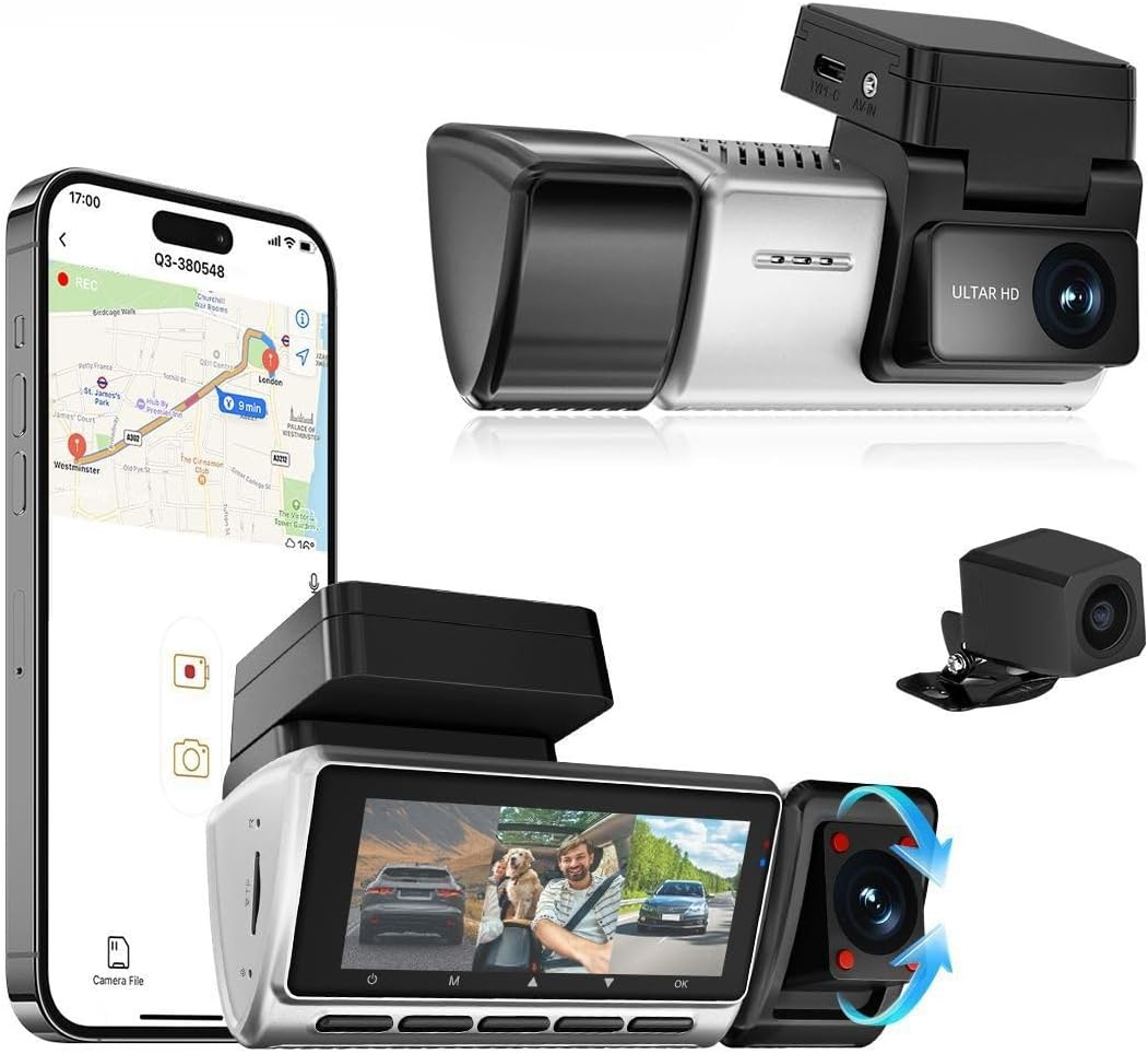 3 Channel Dash Cam with GPS, 2K+1080P+1080P Triple Lens Car Camera, Wifi, 24H Parking Mode, Acc Loop Recording, Support 256GB, Night Vision, Motion Detection, 3 Inch Screen image number 6