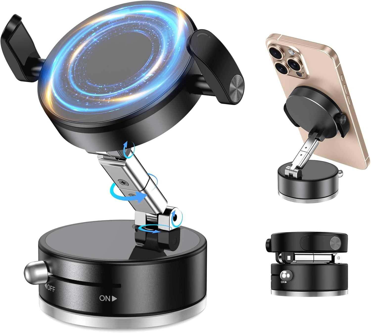 YINLAI Vacuum Suction Magnetic Phone Holder 2025 Car Mount with Reinforcing Clip, Phone Holder Car Accessories for All Cars Phone Mount for Cellphone Smartphone Mount Stand, Black image number 3