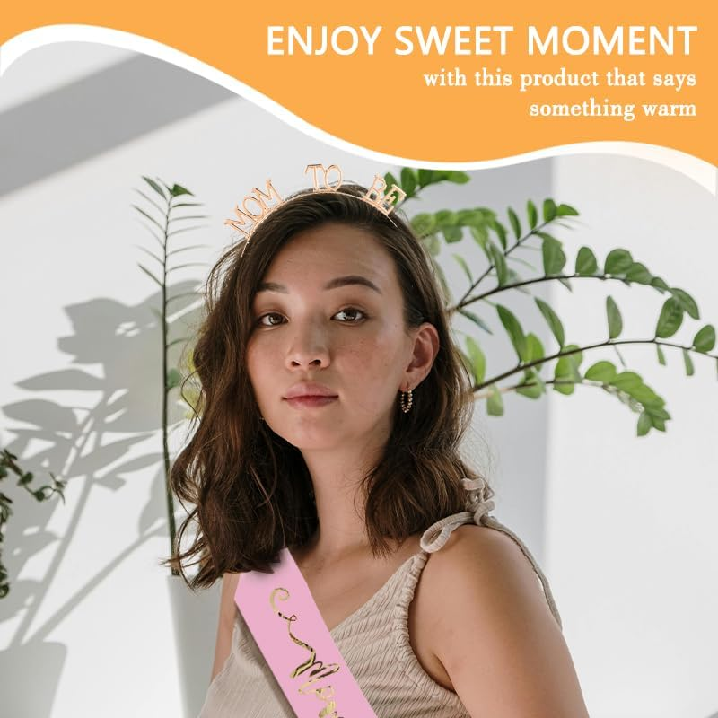 Mom to Be Crown Baby Shower Sash for Mommy Mom to Be Headband and Sash Gender Reveal Decorations for Party Pregnancy Announcement Photo Props image number 6