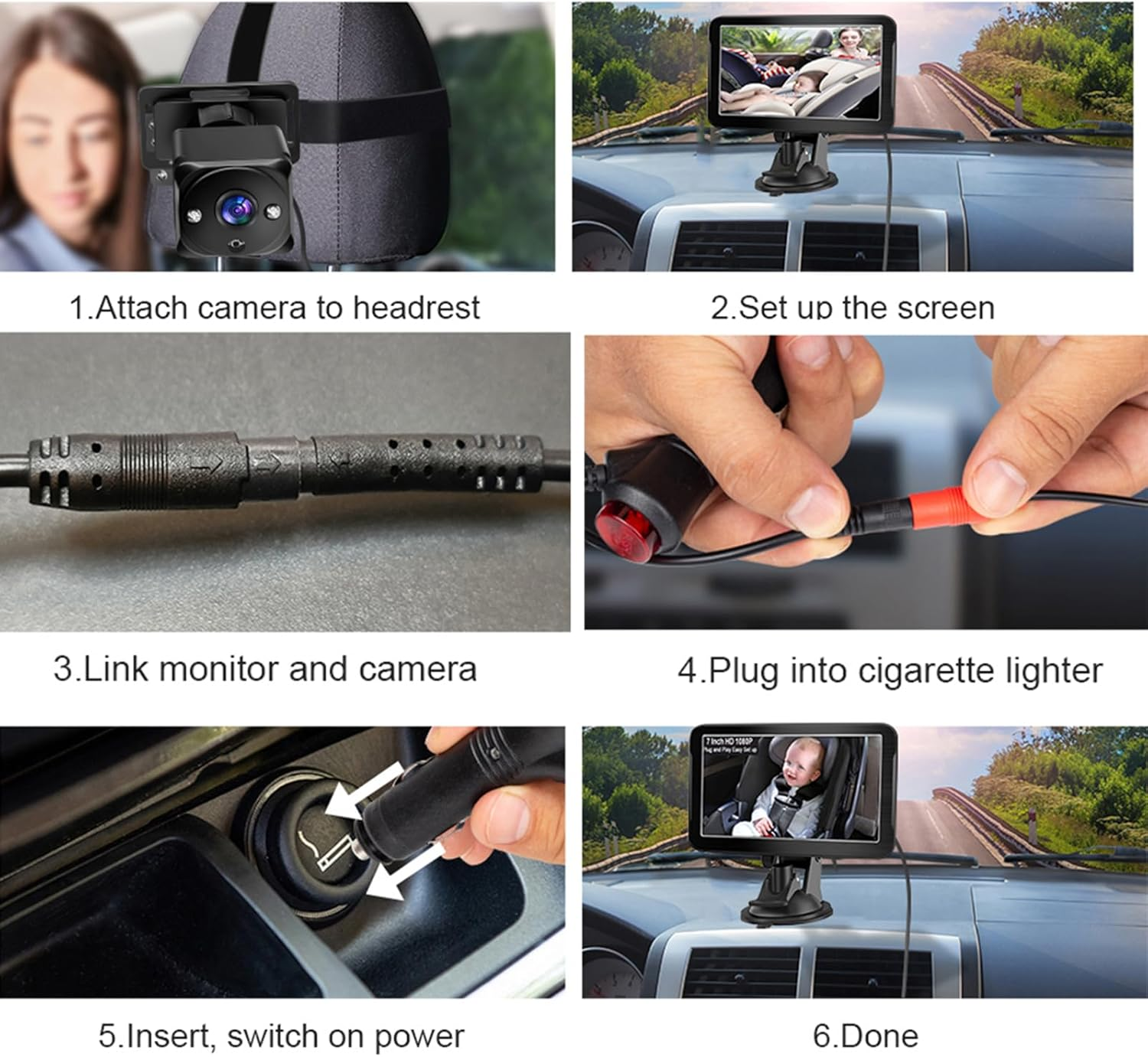 Omebel Baby Car Camera 2-Kids Car Baby Camera for Seat, 7 Inch Ultrawide Display with Two Cameras Rear Facing, USB Powered Backseat Car Seat Camera Mirror HD 1080P image number 5