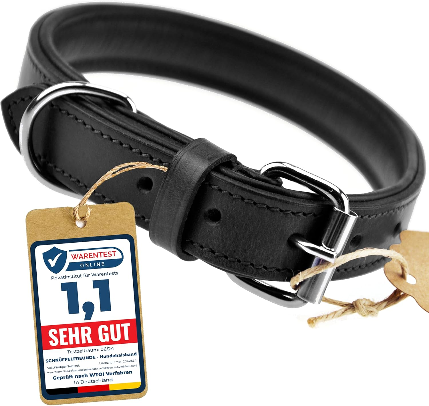 Schn&uuml;ffelfreunde Leather Dog Collar, Dog Collar for Large, Medium and Small Dogs, Leather Collar Padded, Robust (M - 28-36 Cm, Black)