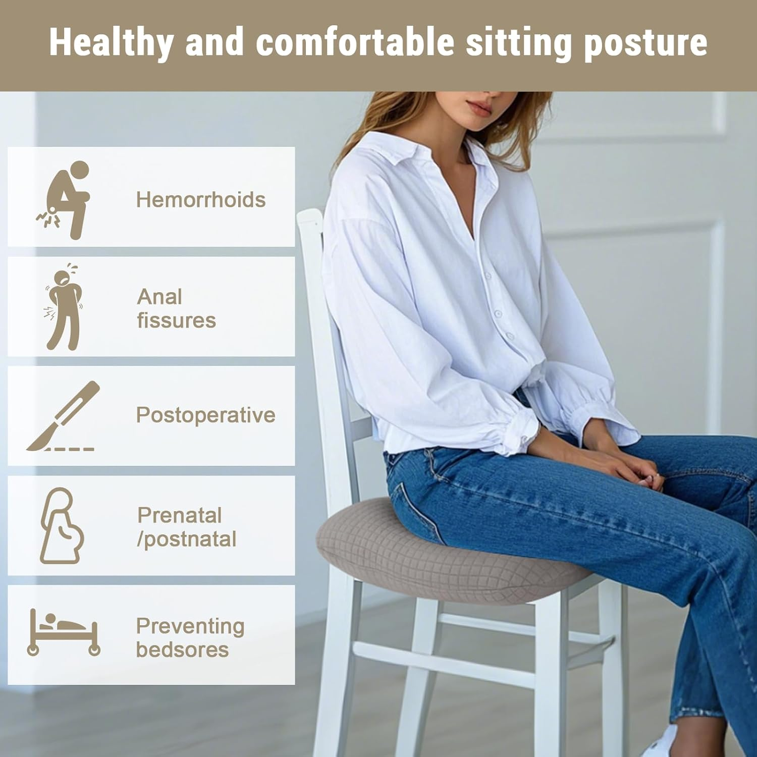 Roamready Donut Pillow for Tailbone Pain Relief Cushion, Cotton Butt Donut Cushion Breathable for Hemorrhoid, Pregnancy, Prostate and Surgery, Sitting Pressure Relief for Home, Office and Car image number 6