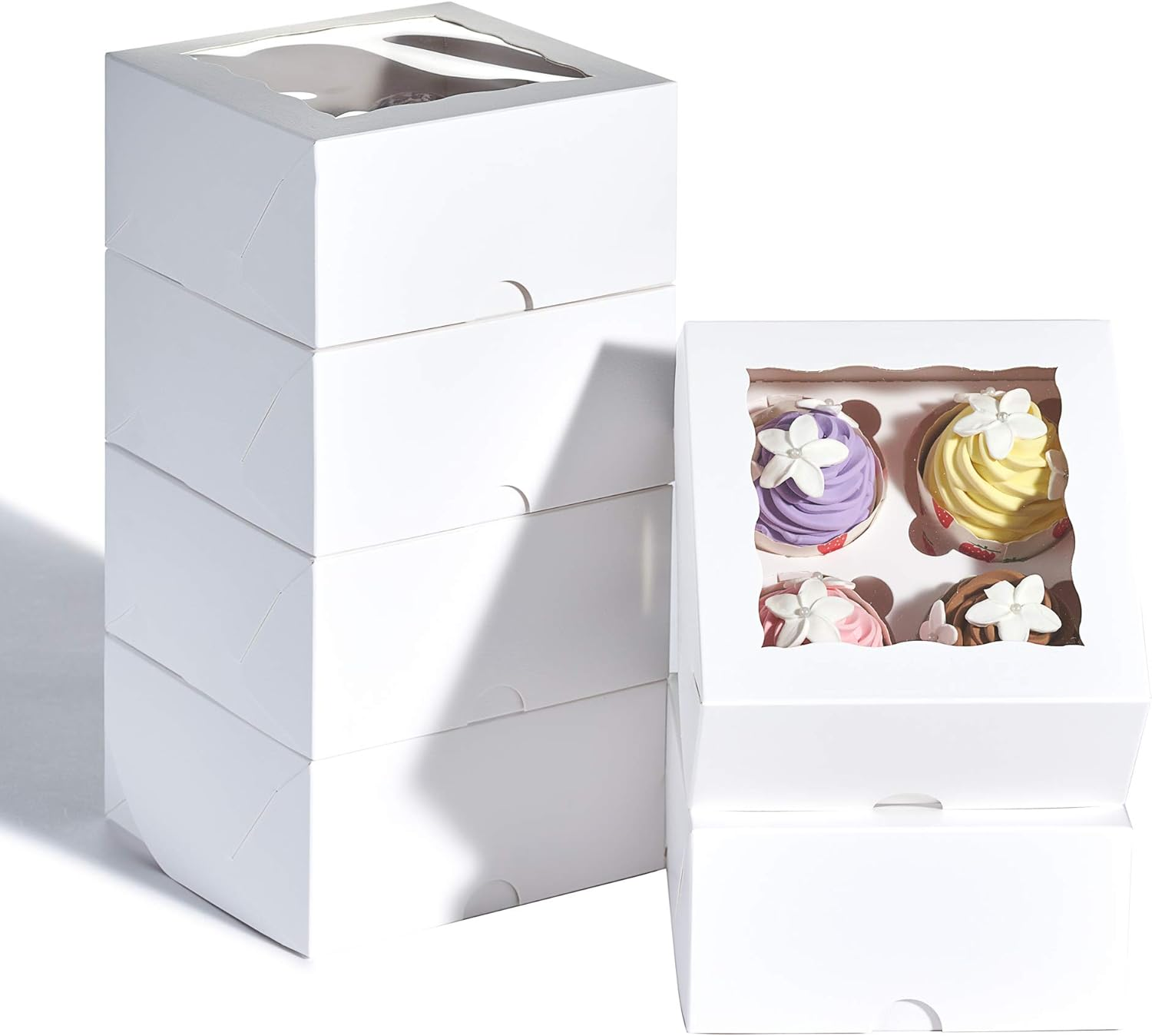 Romanticbaking 50 Pack White 4 Cupcake Boxes with Window Chocolate Bomb Boxes Bakery Box Cookies Boxes Strawberry Boxes image number 3