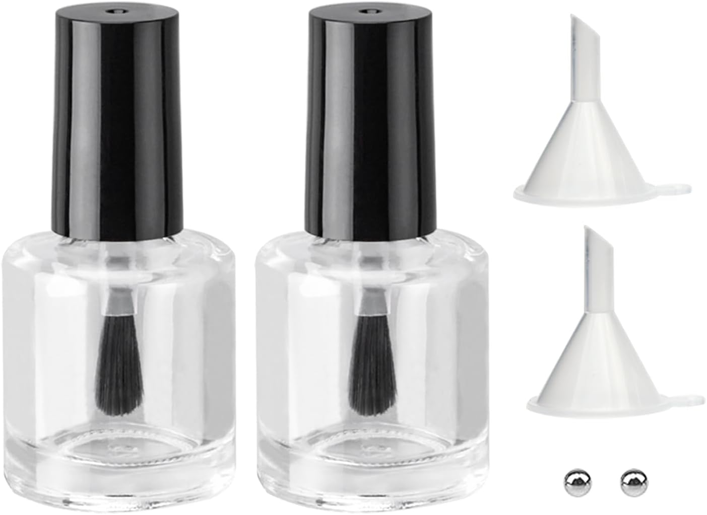 Agidea 2PCS Empty Nail Polish Bottles with Rounded Brush,Empty Glass Clear Refillable Nail Polish Containers Vials with Mixing Balls & Funnels & Black Cap for DIY Nail Art Samples (10ML) image number 6