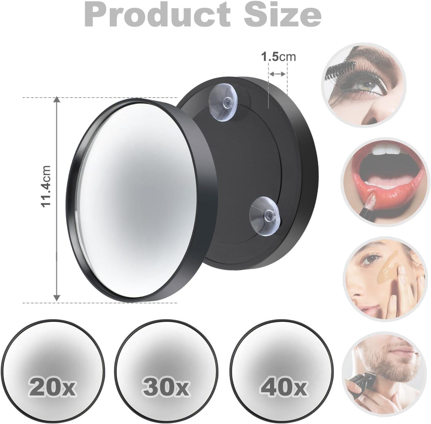 Magnifying Mirror Set, 20X&30X&40X Suction Cup Makeup Mirror, 2 Tweezers. 4.5 Inch Compact Mirror for Travel, Bathroom, Home, Gifts for Women image number 2