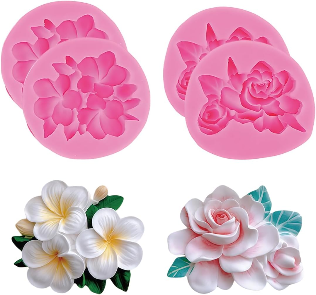 4Pcs Flowers Fondant Molds Silicone Moulds for Chocolate Cupcake Dessert Jelly Cookie Decor, Jewelry, Pastry, Chocolate, Wax, Handmade Soap Mould Candy Making image number 1