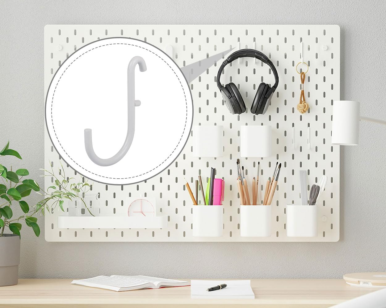 Coiyie Pegboard Hooks Compatible with IKEA Skadis - 12 Pack Accessories (6 L Style and 6 J Style), White image number 4