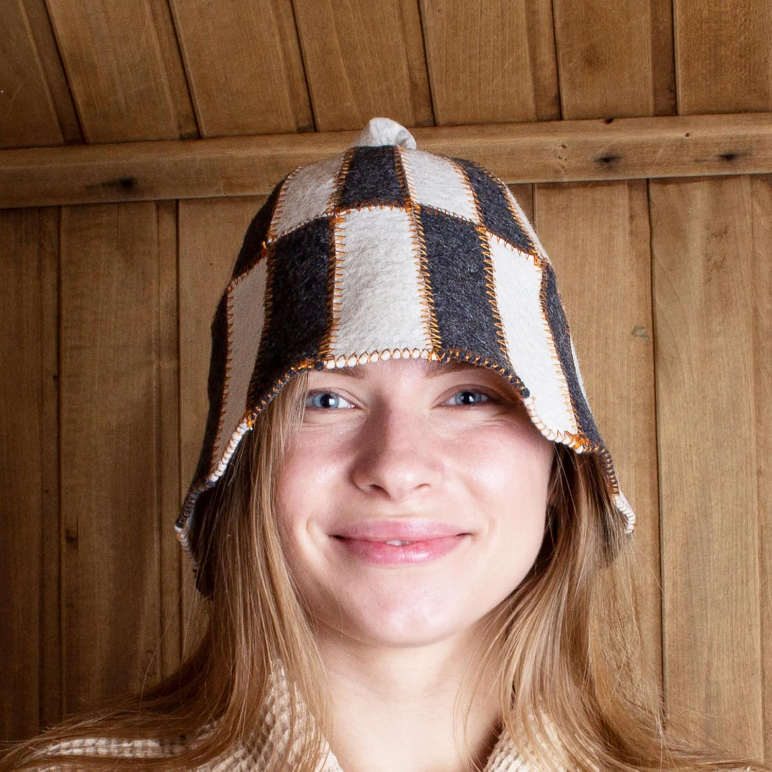 ASKOLD 2 Pcs Wool Sauna Hats Checkered Sauna Accessory - Sauna Hat Cap for Men Women Wool Sauna Hat Banya Hat for Men Women image number 6