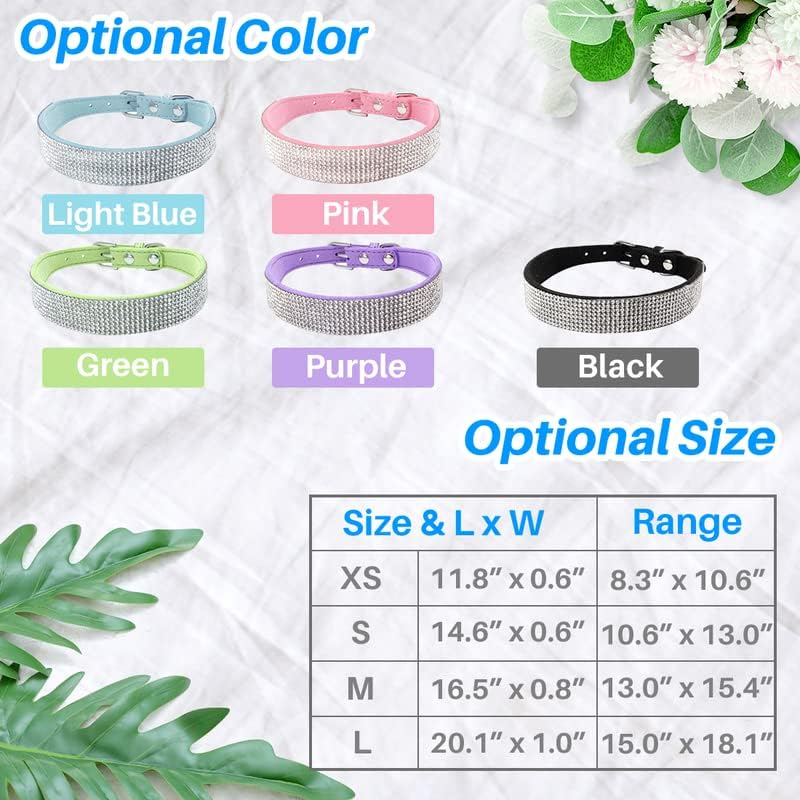 Kalevel Large Dog Collar Pink Bling Cat Collar Leather Soft Pet Collar Adjustable Fashion with Rhinestones Metal Buckle for Large Dogs
