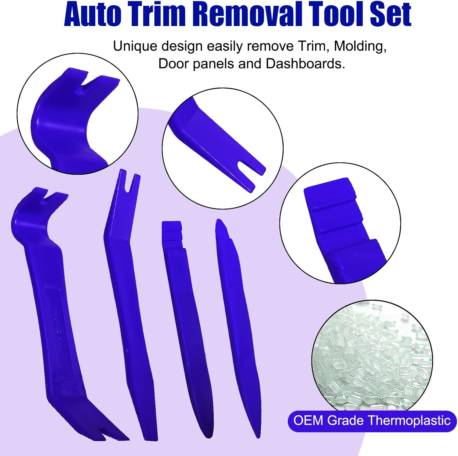 DIANN Auto Trim Removal Tool Set 5Pcs Plastic Pry Tool Kit Auto Trim Tool Prying Tool Car Door Panel Clip Revmoal Tool Fasteners Remover Blue (Blue) image number 1