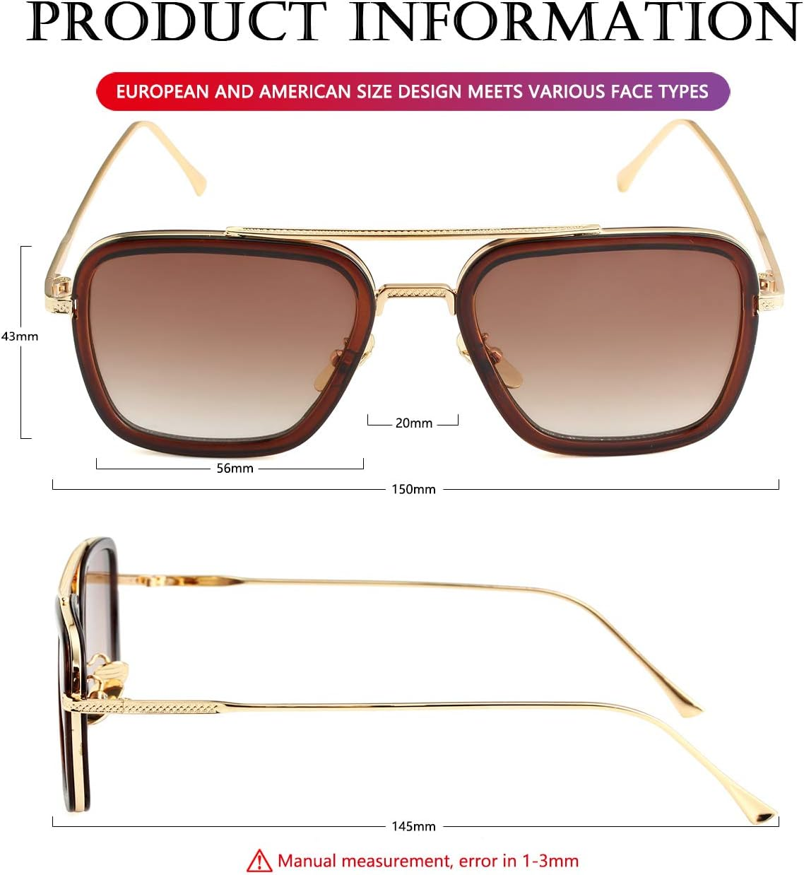 Tony Stark Sunglasses Vintage Square Metal Frame Eyeglasses for Men Women - Iron Man and Spider-Man Sun Glasses image number 1