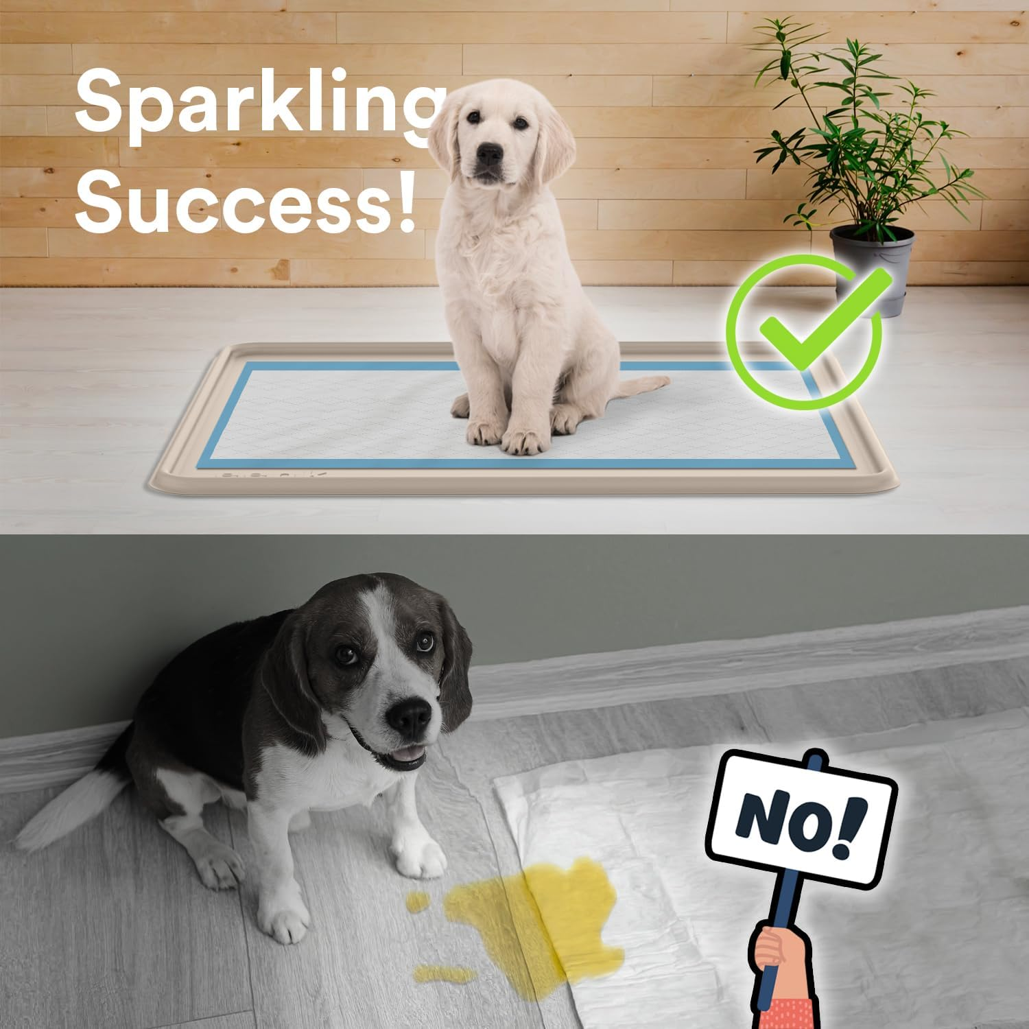 Pee Pad Tray Holder for Dogs - No Spill Raised Lip High Edge Silicone Mat, Extra Thick and Non-Slip for Indoor Floor Protection, Fits up to 25 X 25 In. Square Potty Training Pads (Large, Beige) | Eenk image number 3