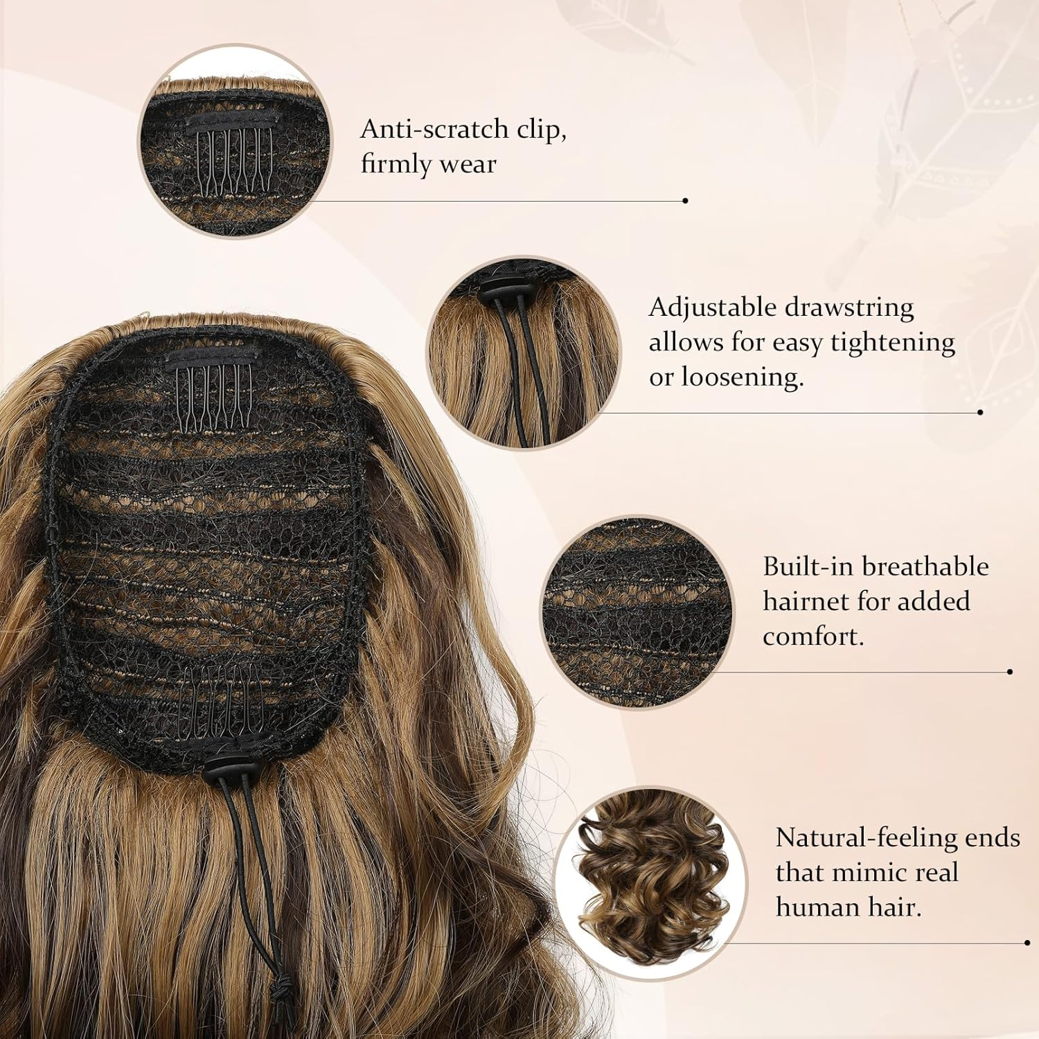 Flufymooz Ponytail Extension, 14 Inch Short Drawstring Ponytail Hair Extension for Women, Soft Synthetic Pony Tails Hairpiece for Women (Chocolate Brown with Medium Blonde) image number 2