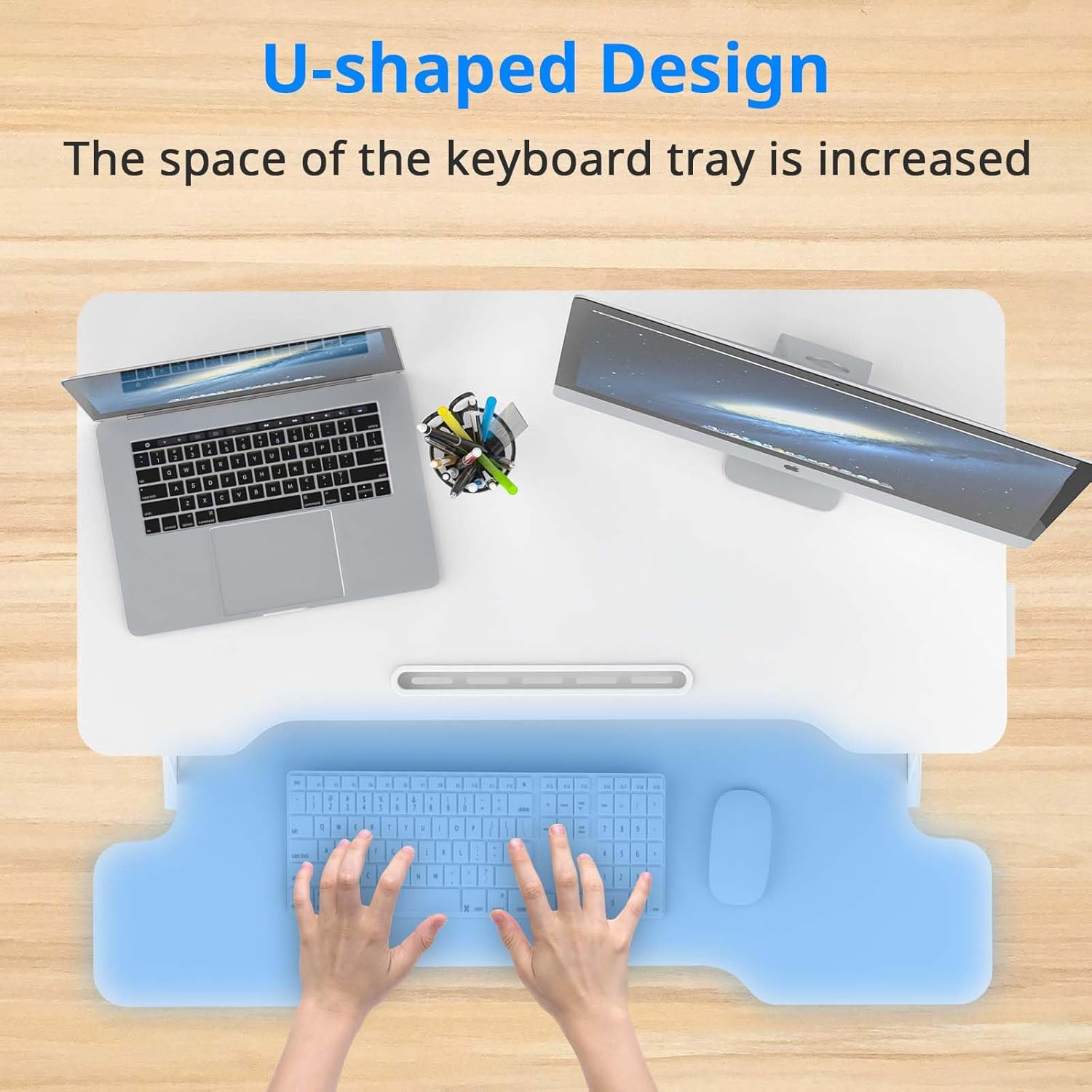 ADVWIN Height Adjustable Standing Desk Converter, Ergonomic Sit Stand Desk Riser with Keyboard Tray, Compact Elevating Stand up Desk Workstation, White 80Cm image number 6