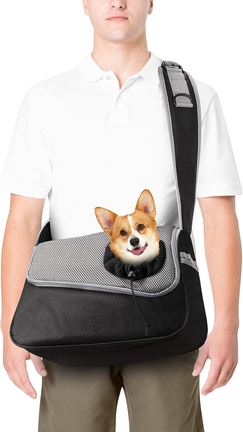 Dog Carrier Bag Adjustable Pet Shoulder Bag for Small Dog and Cat Breathable Pet Sling for Outdoor Walking Activities (Black, Load Capacity up to 5 Kg) image number 4