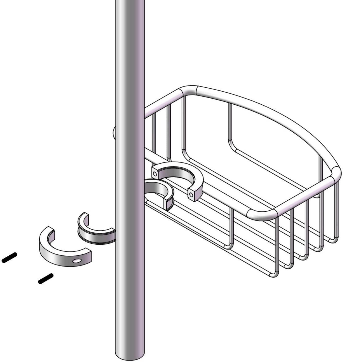Frafuo Shower Pole Caddy for Shower-6 Size Riser Ring NO Drilling Tension Shower Caddy Basket for Bathroom-Sus 304 Chrome Shower Caddy-Small Shower Caddy Pole with Luxury Standard image number 3