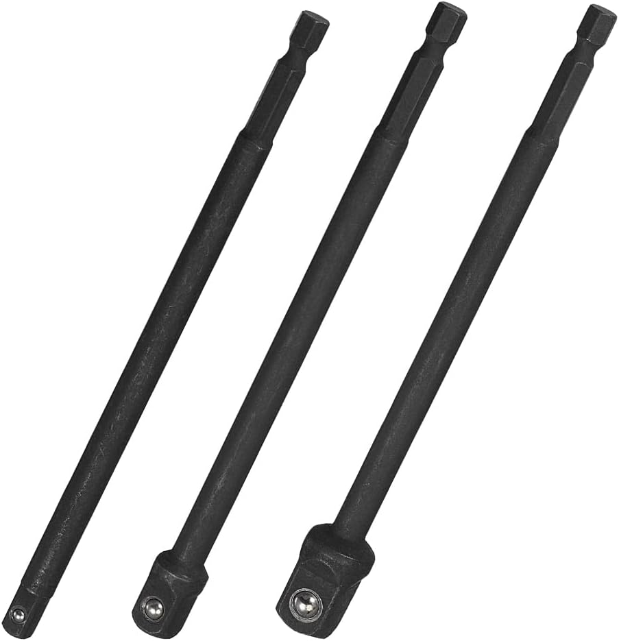 Bestgle 3 Pcs Long Impact Grade Socket Adapter, 150Mm Impact Wrench Socket Extension Bar 1/4 Inch Hex Shank to Square Socket Drill Bits 1/4" 3/8" 1/2" Square Drive for Power Drills & Impact Drivers image number 2