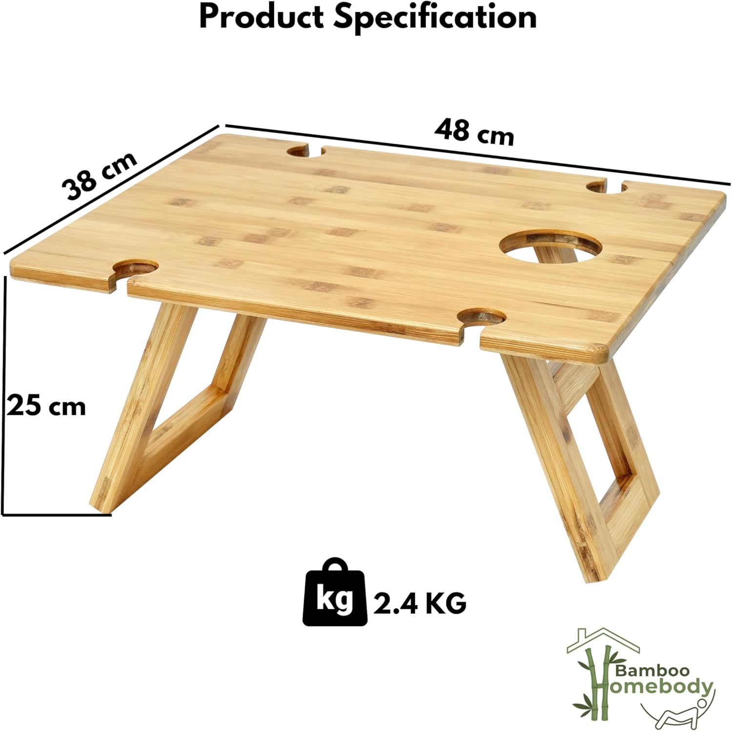 Portable Picnic Table, Foldable Table with Wine Bottle and Wine Glass Holders, Bamboo Tray Table for Camping, Beach, Park Picnic, Indoor/Outdoor Dining Table image number 1