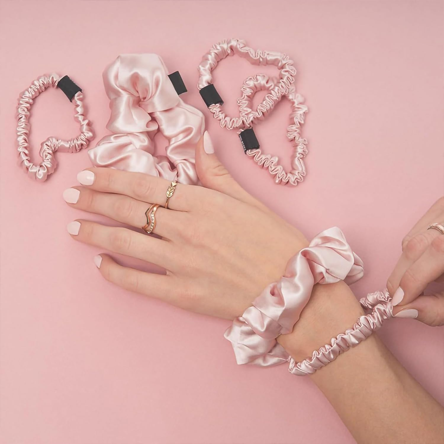 Pack of 12 Silk Scrunchies, Silk Scrunchie, Large, Soft, Stretchy Silk, Silk Scrunchie, 6 Colours, Ponytail Tear-Resistant Scrunchies image number 3