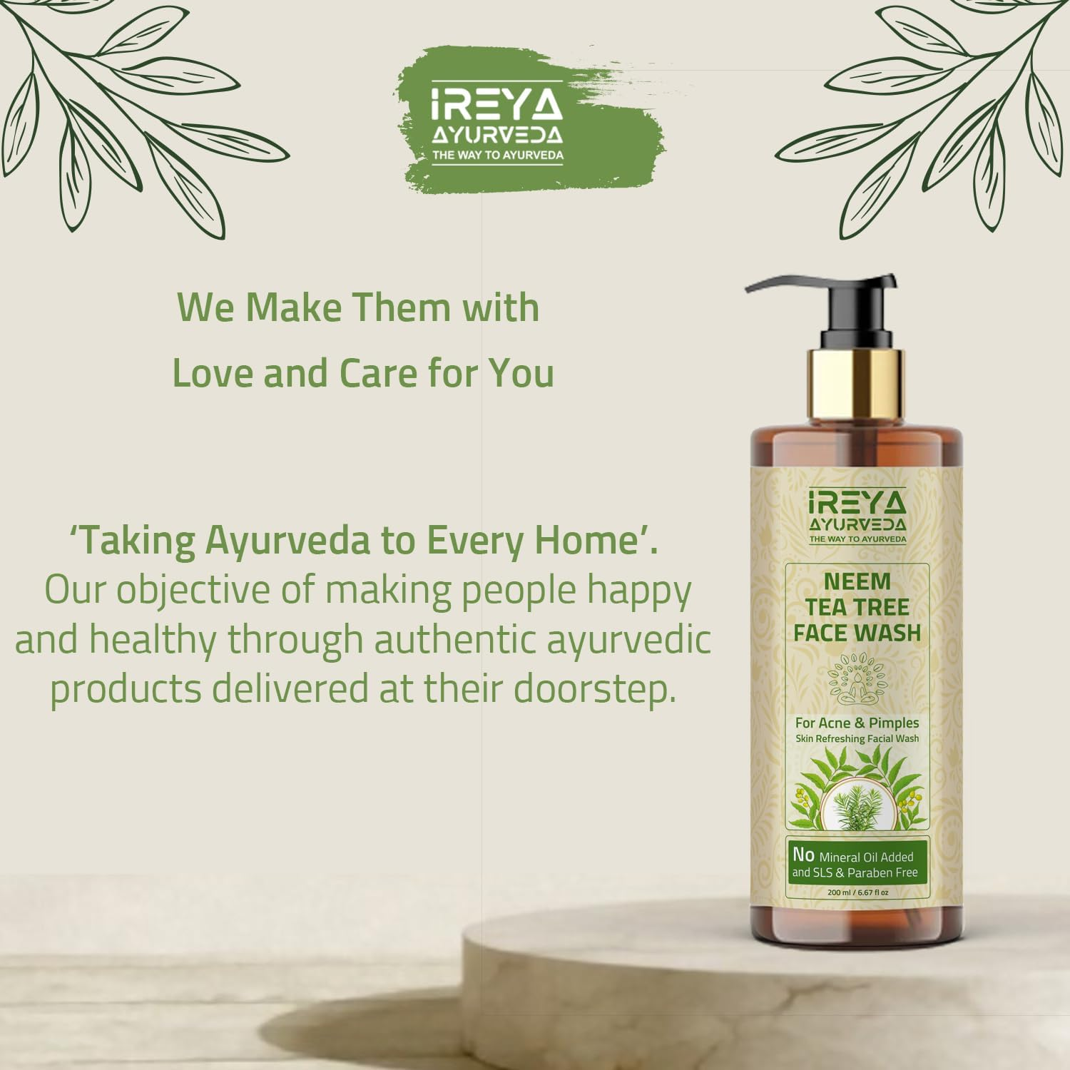Ireya Ayurveda Tea Tree Face Wash 3.38Oz Made with Neem Extract Tea Tree Oil Moisturizing Face Wash for Men and Women, 100 Ml Pack of 1 image number 3