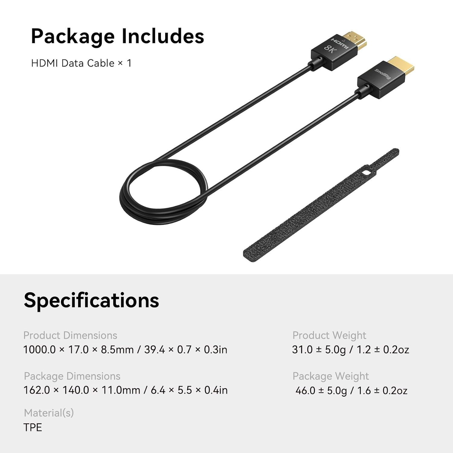 Smallrig 8K HDMI Data Cable (A to A) (100Cm) 5086 image number 2