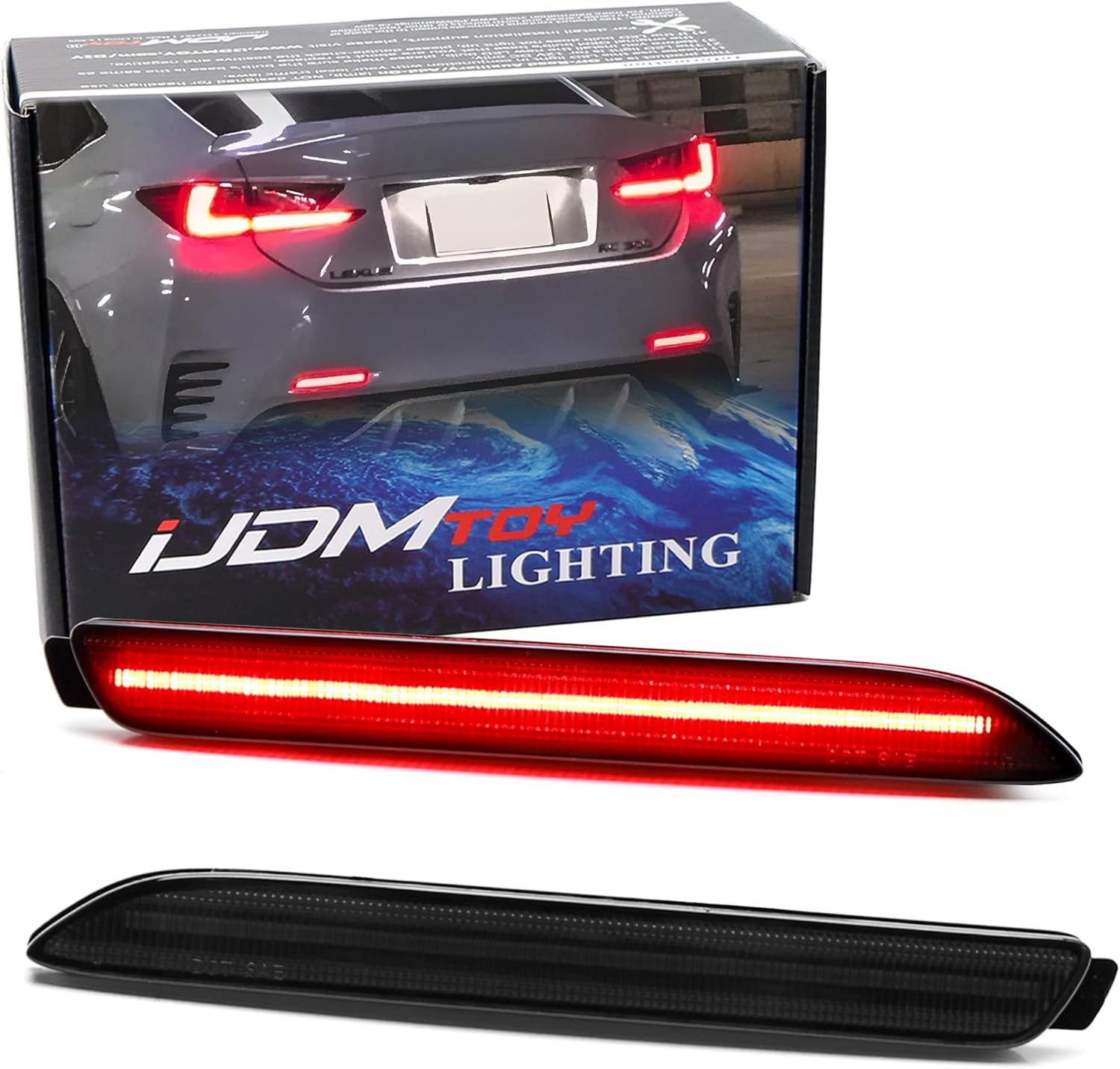 Ijdmtoy Dark Smoked Lens 30-SMD Full LED Rear Bumper Reflector Light Trim Compatible with Lexus IS-F RC250 RC350 RC-F GX470 RX300 Nx200T NX300 NX-F, Function as Tail or Rear Fog Lights image number 4