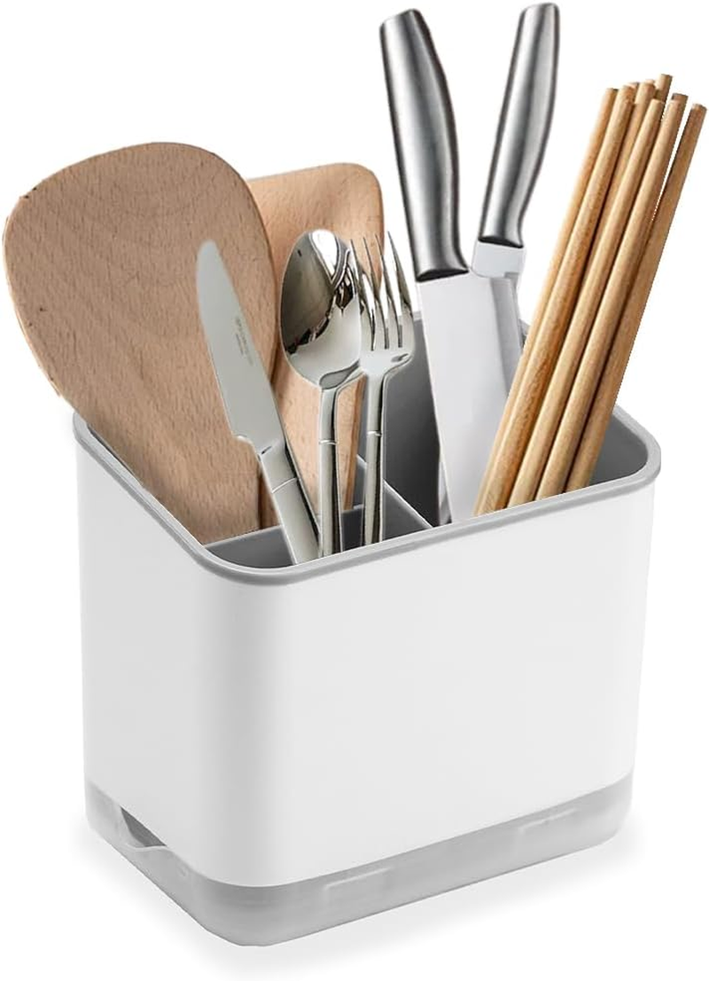 Utensil Holder Cutlery Drainer Sink Caddy, Removable Chopsticks Holder, Grey Plastic Kitchen Organizer, Fork Drain Rack for Spoon Knife Brush image number 2