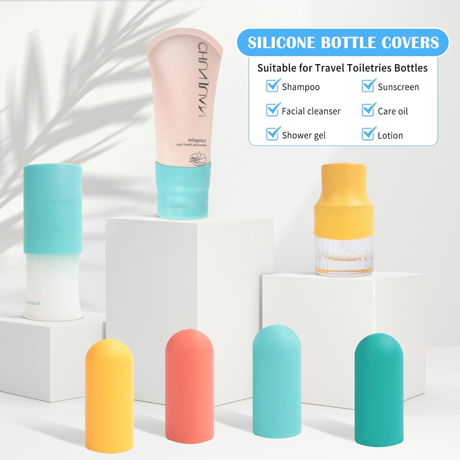Silicone Bottle Covers for Travel，8 Pack Elastic Sleeves Leak-Proof Travel Toiletries Caps, Lightweight Reusable Travel Accessories for Luggage for Women Men for Travel Size Toiletries image number 2