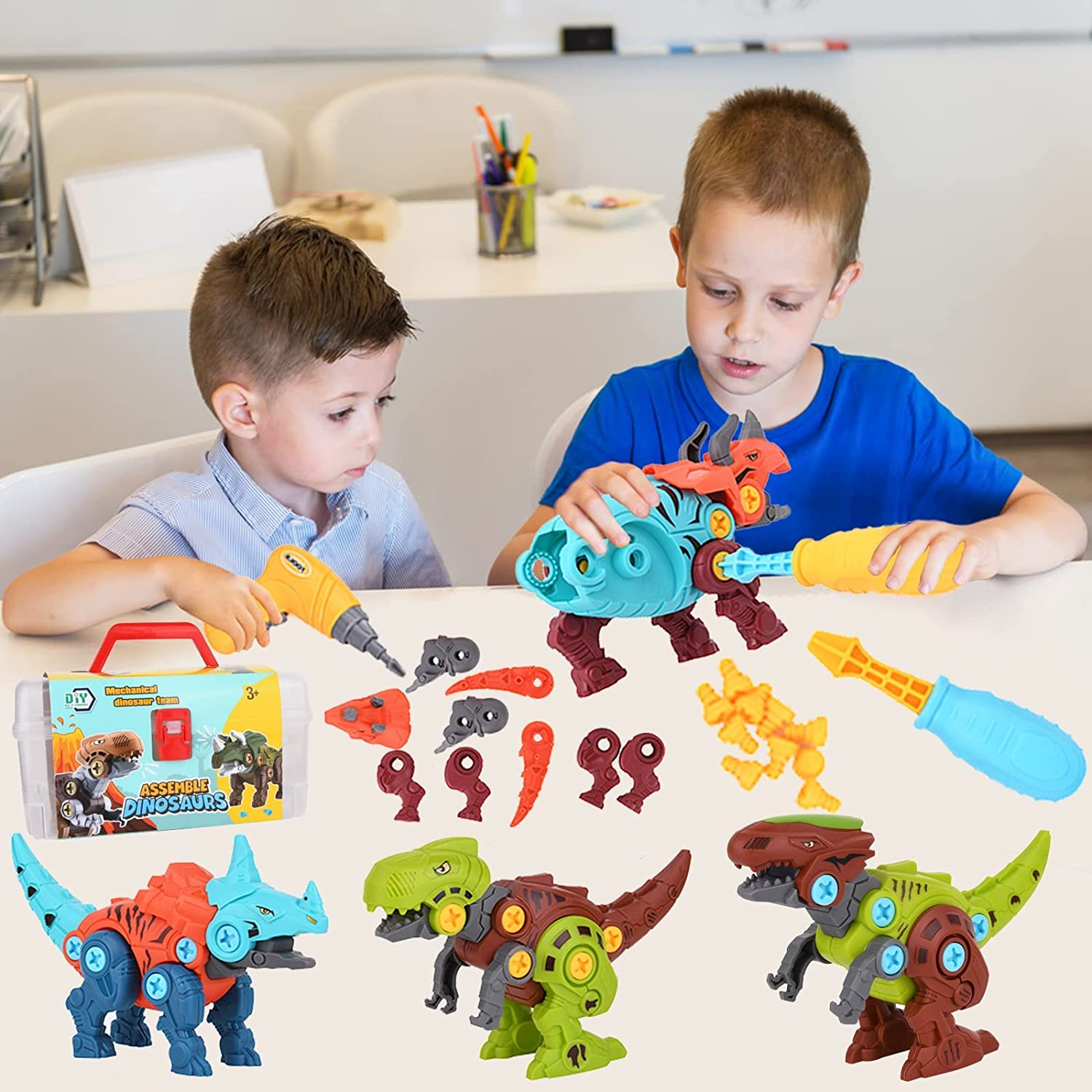 4 Pack Dinosaur Toys for Kids, Take Apart Dinosaur Toy with Electric Drill & 4 Hand Drill Tool, Building STEM Toy Christmas Birthday Gift Learning Construction Toys for 3 4 5 6 7 Year Old Boys Girls image number 2