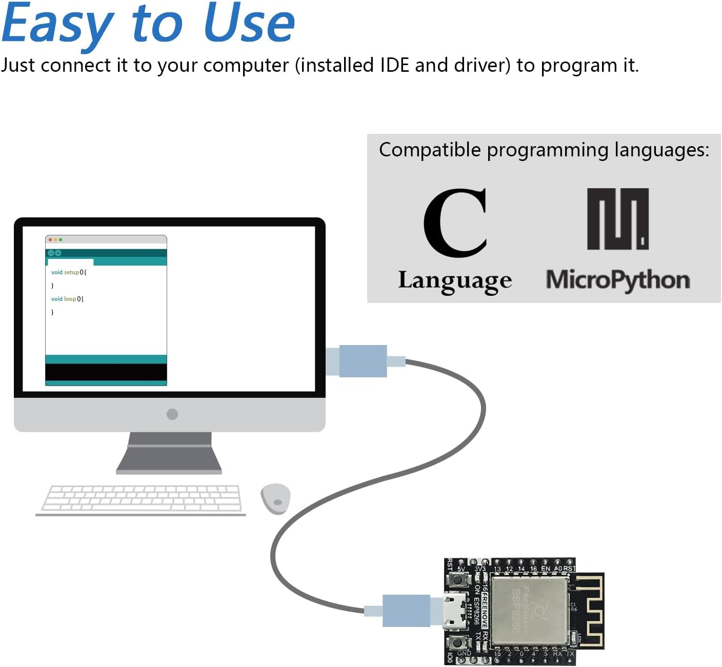 Freenove ESP8266 Development Board, 32-Bit 160 Mhz Mini Microcontroller, Onboard Wi-Fi, Python C Code, Example Projects Tutorial image number 1