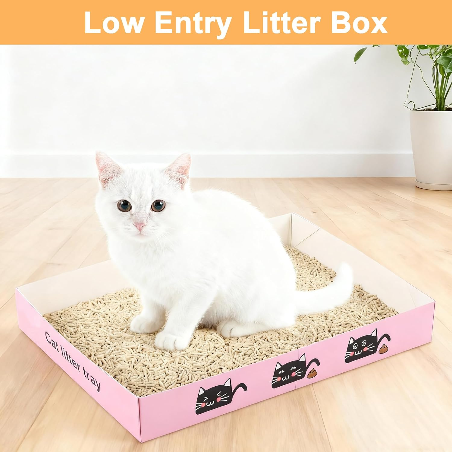 30 Pack Cat Litter Boxes,Foldable Travel Paper Trays 13.8X10X2 Inch Low-Entry Cardboard Box for Travel Indoor Kittens & Portabl（Pink） image number 2