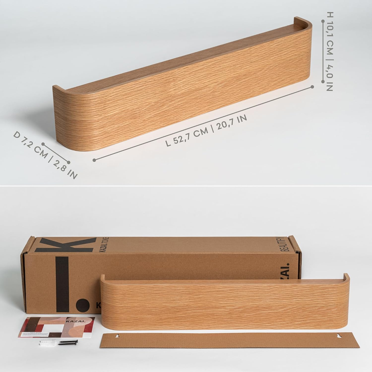 Kazai. Wall-Mounted Coat Rack 'Toke' | Modern Design Coat Rack with Hidden Wall Hooks | Solid Wood Veneer Panel Coat Hanger | Oak image number 7
