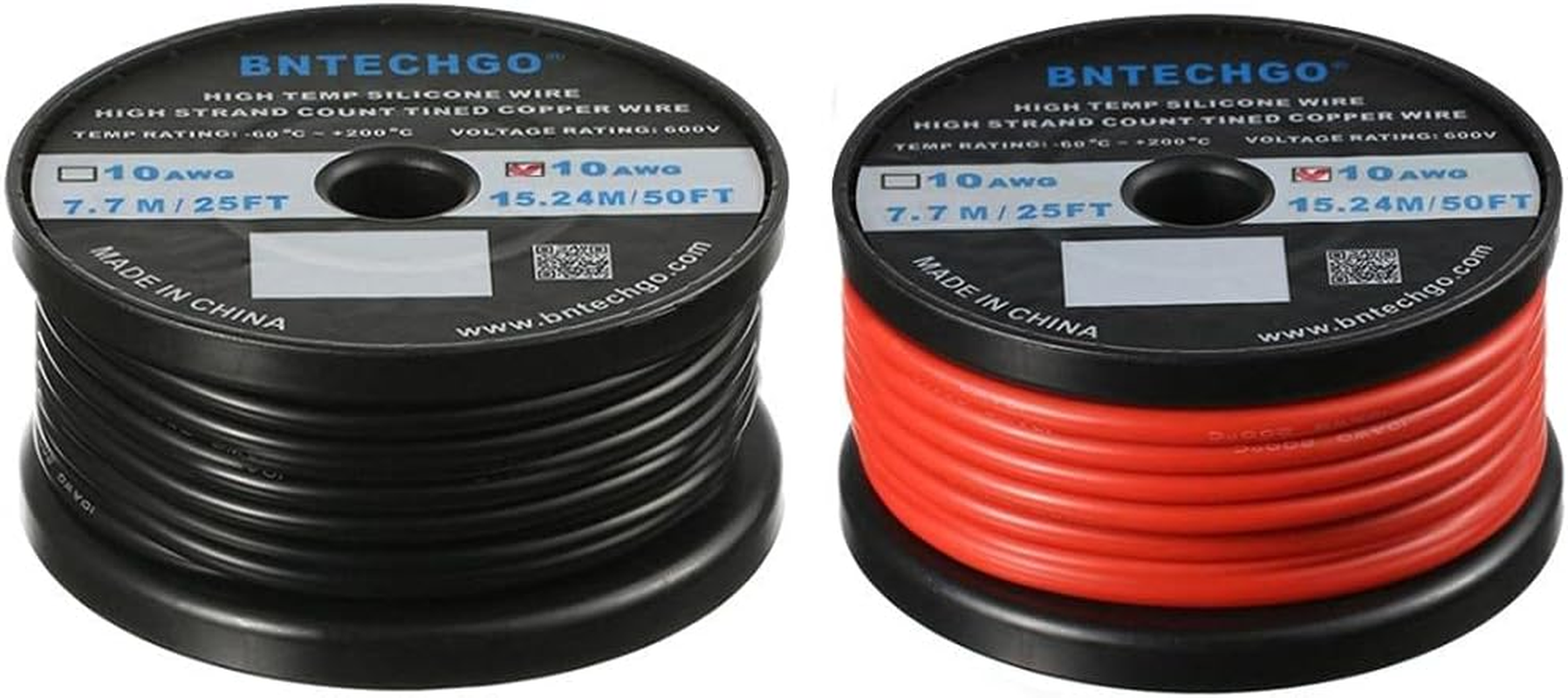 BNTECHGO 10 Gauge Silicone Wire Ultra Flexible 20 Feet High Temp 200 Deg C 600V 10 AWG Silicone Wire 1050 Strands of Tinned Copper Wire Stranded Wire Model Battery Cable Black and Red Each Color 10 Ft